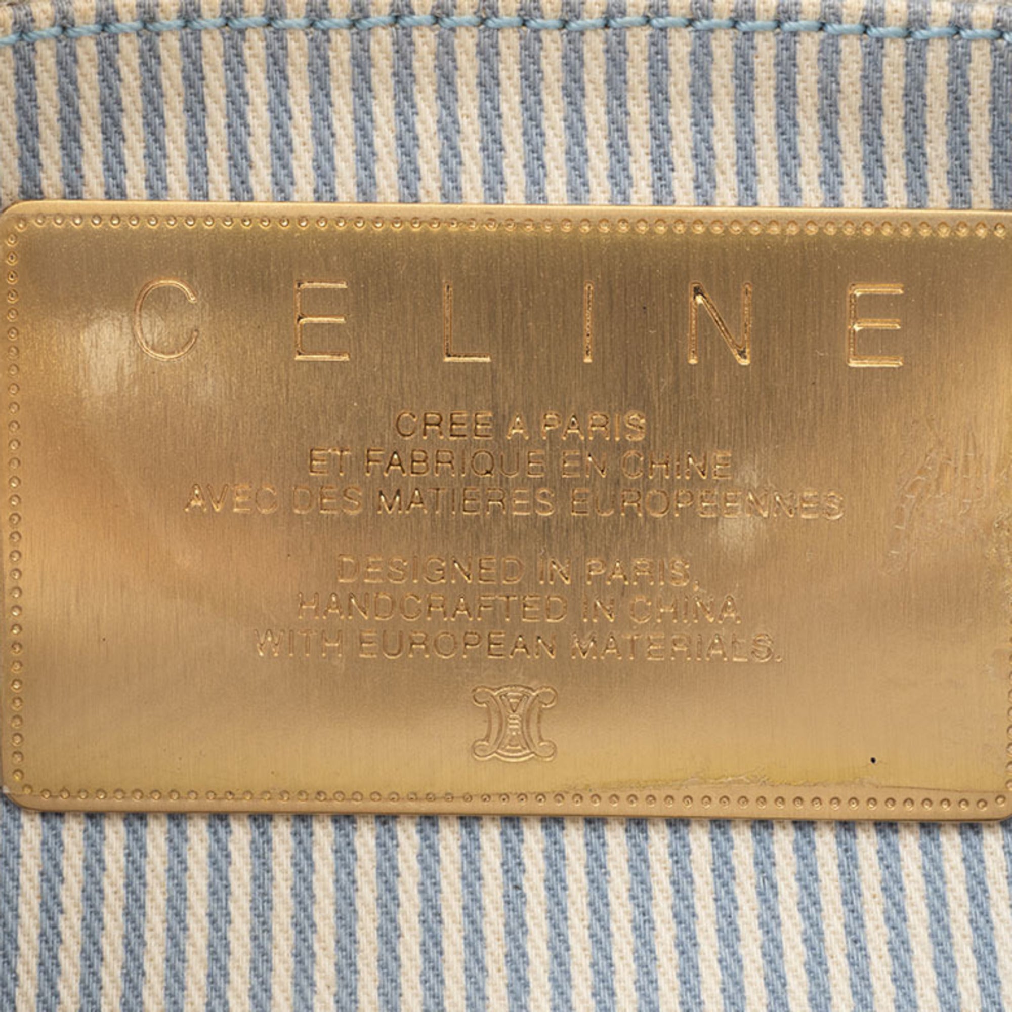 Celine Macadam Blue White Canvas Leather Shoulder Bag (Pre-Owned)