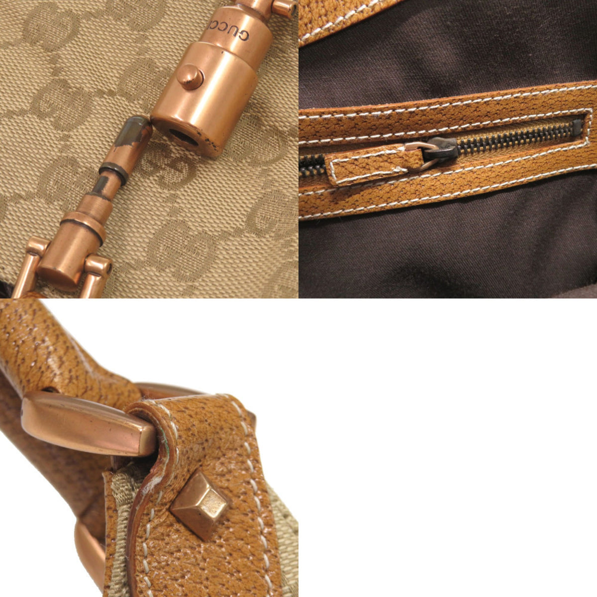 Gucci Beige Camel Gg Canvas Leather Shoulder Bag (Pre-Owned)