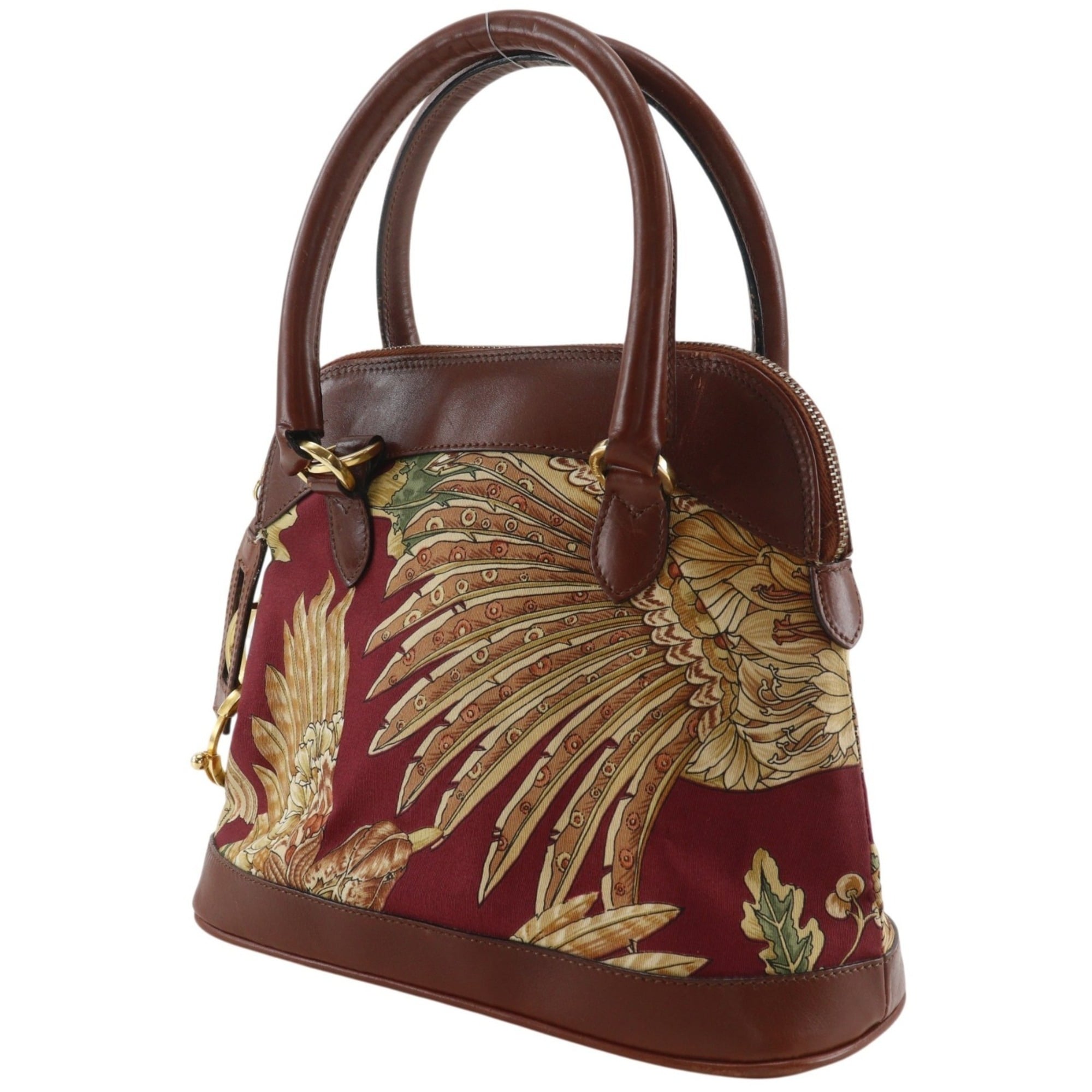 Salvatore Ferragamo Brown Red Brown Red Color Cotton Leather Handbag (Pre-Owned)