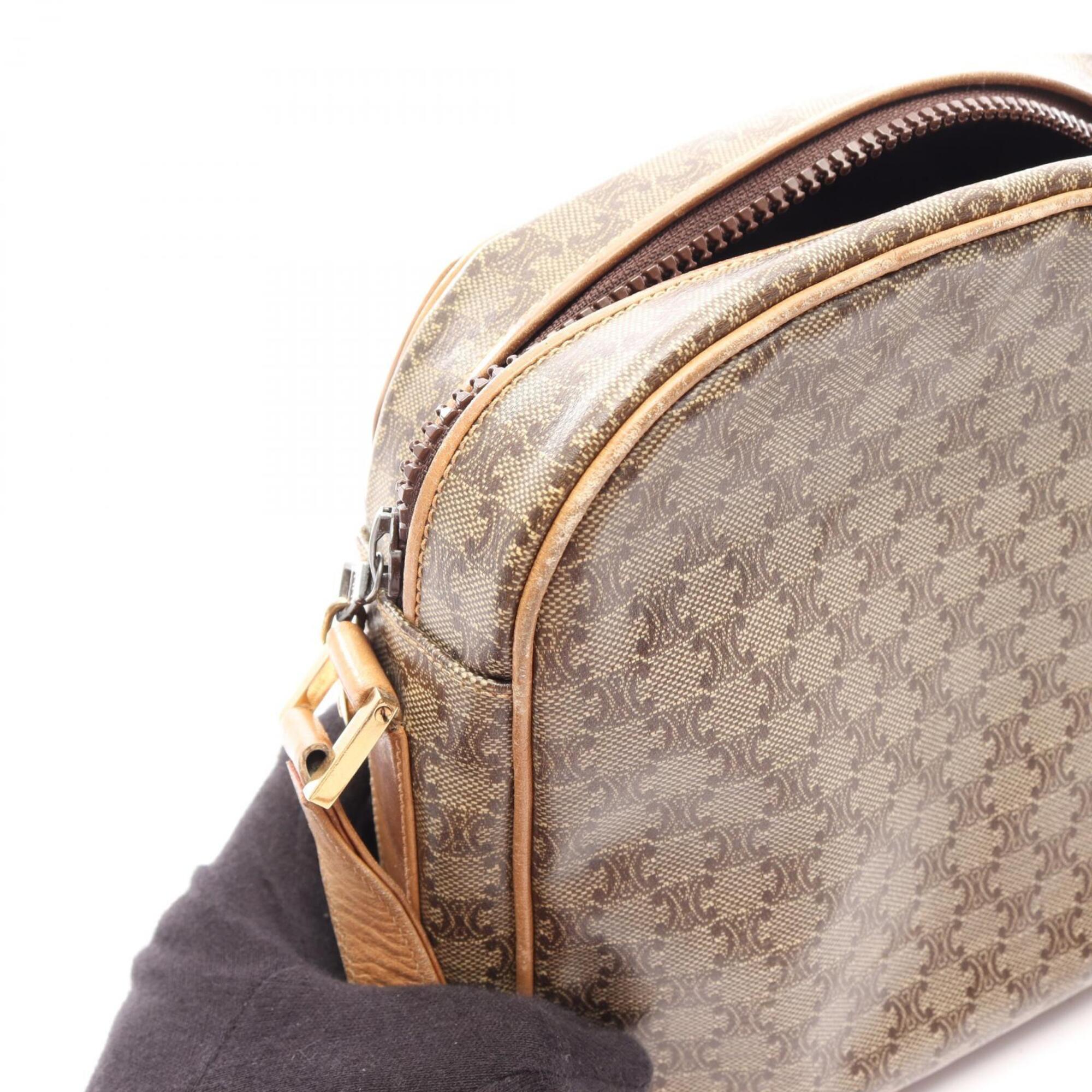 Celine Brown Coated Canvas Leather Handbag Shoulder Bag (Pre-Owned)