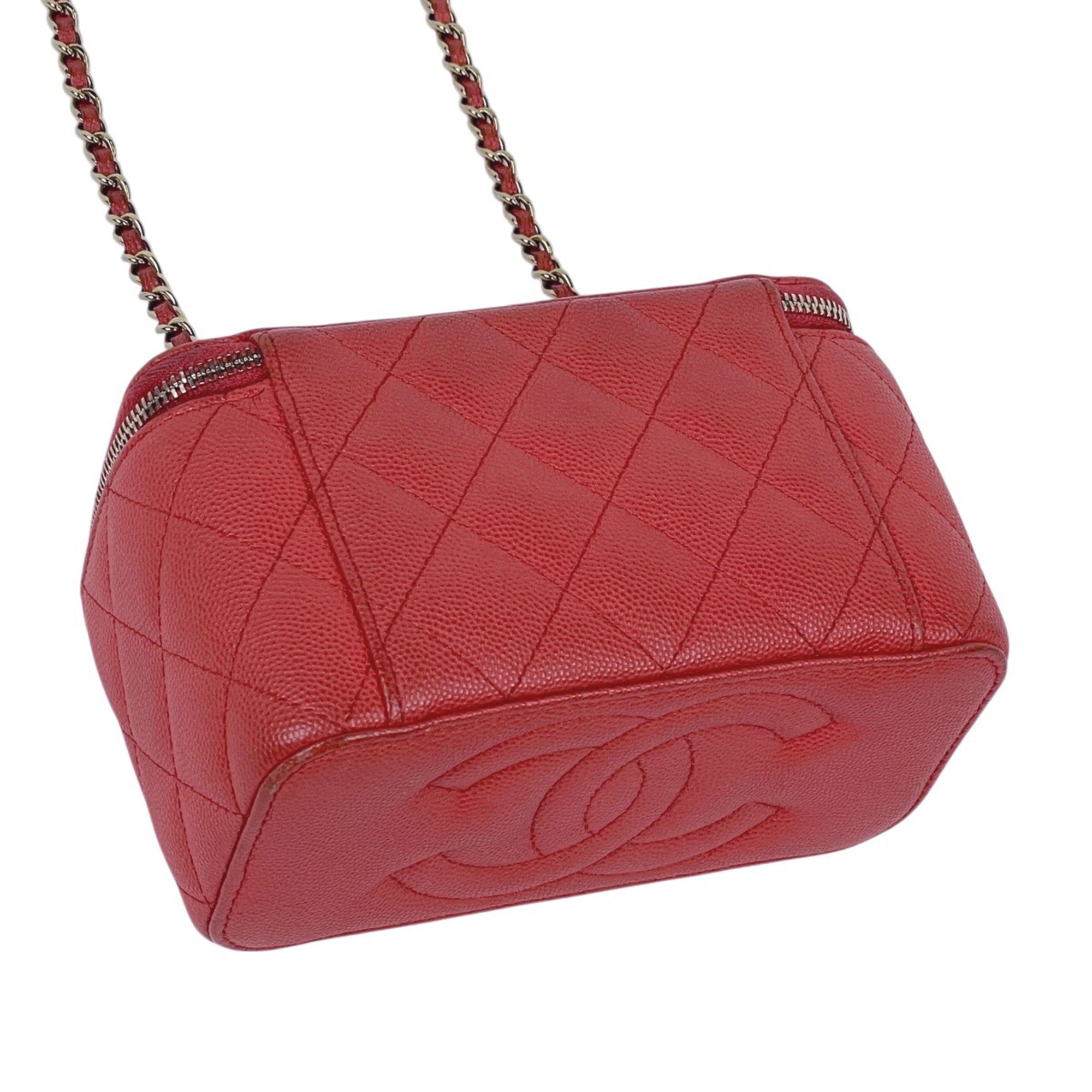 Chanel Red Color Grained Calfskin Shoulder Bag (Pre-Owned)