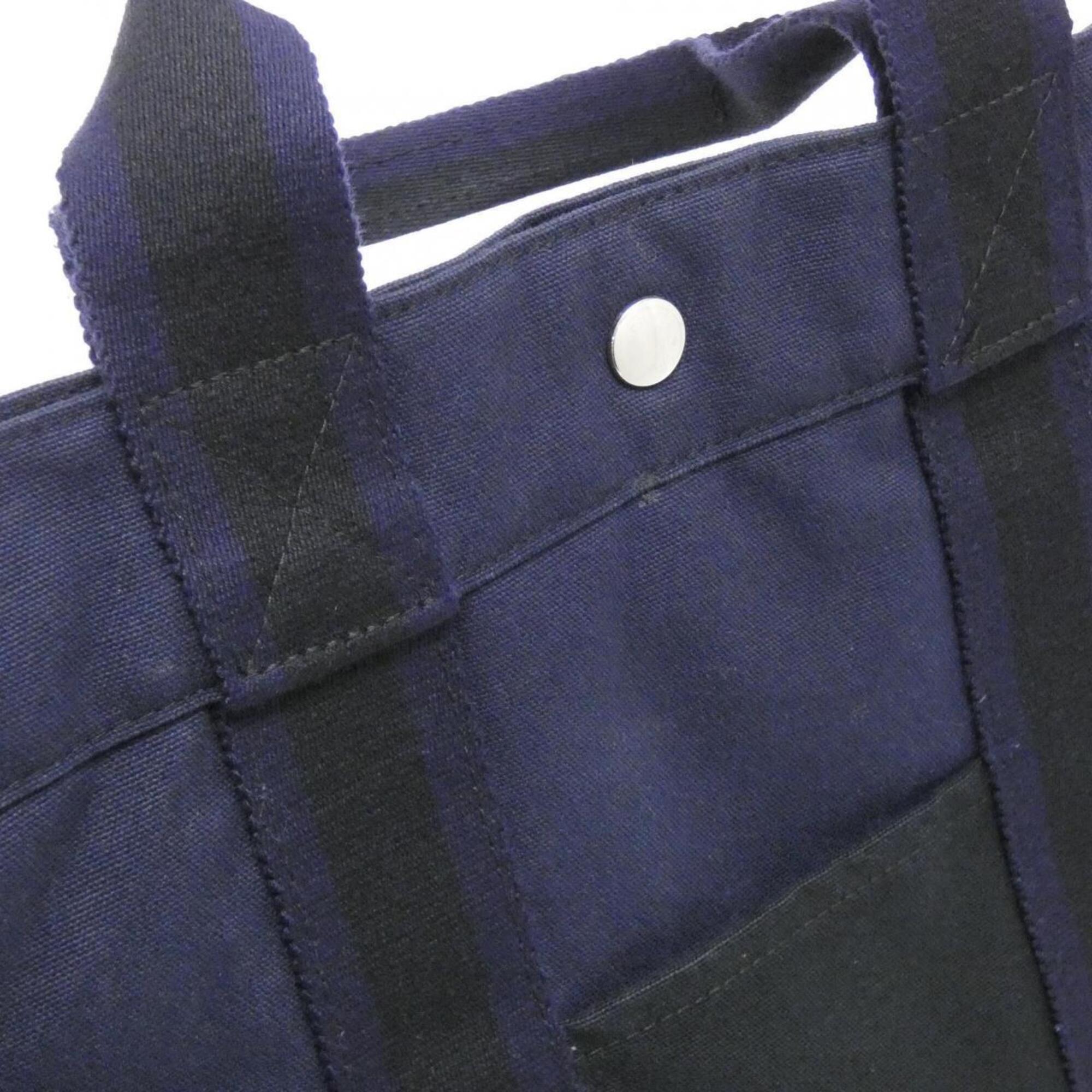 Hermes Black Navy Canvas Handbag (Pre-Owned)
