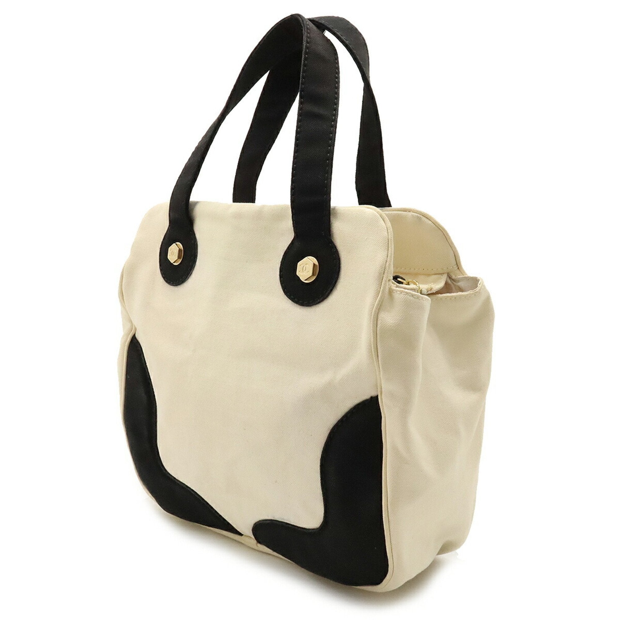 Chanel Black Ivory Canvas Handbag Tote Bag (Pre-Owned)