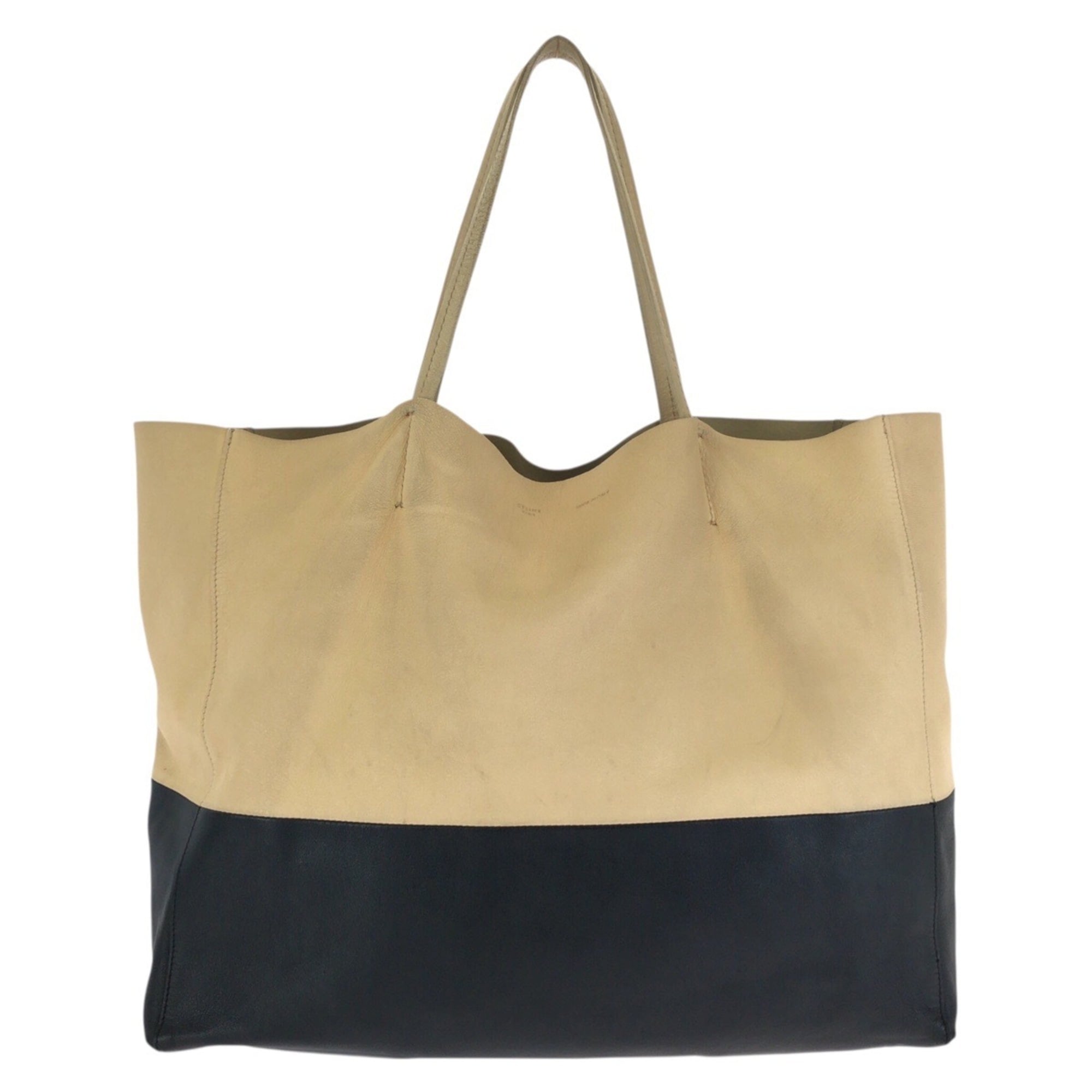 Celine Beige Black Leather Shoulder Bag Tote Bag (Pre-Owned)