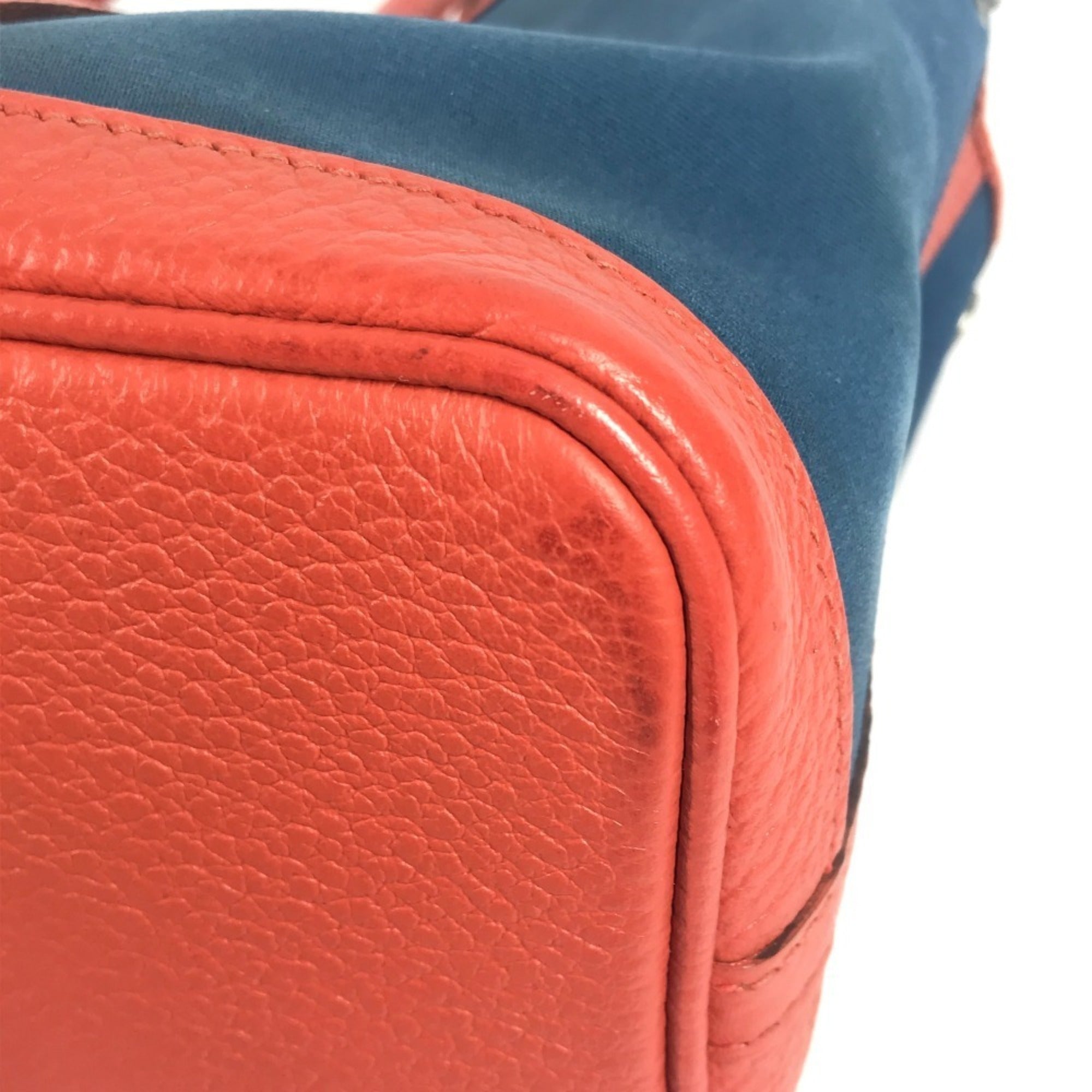 Hermes Blue Orange Canvas Leather Handbag Tote Bag (Pre-Owned)