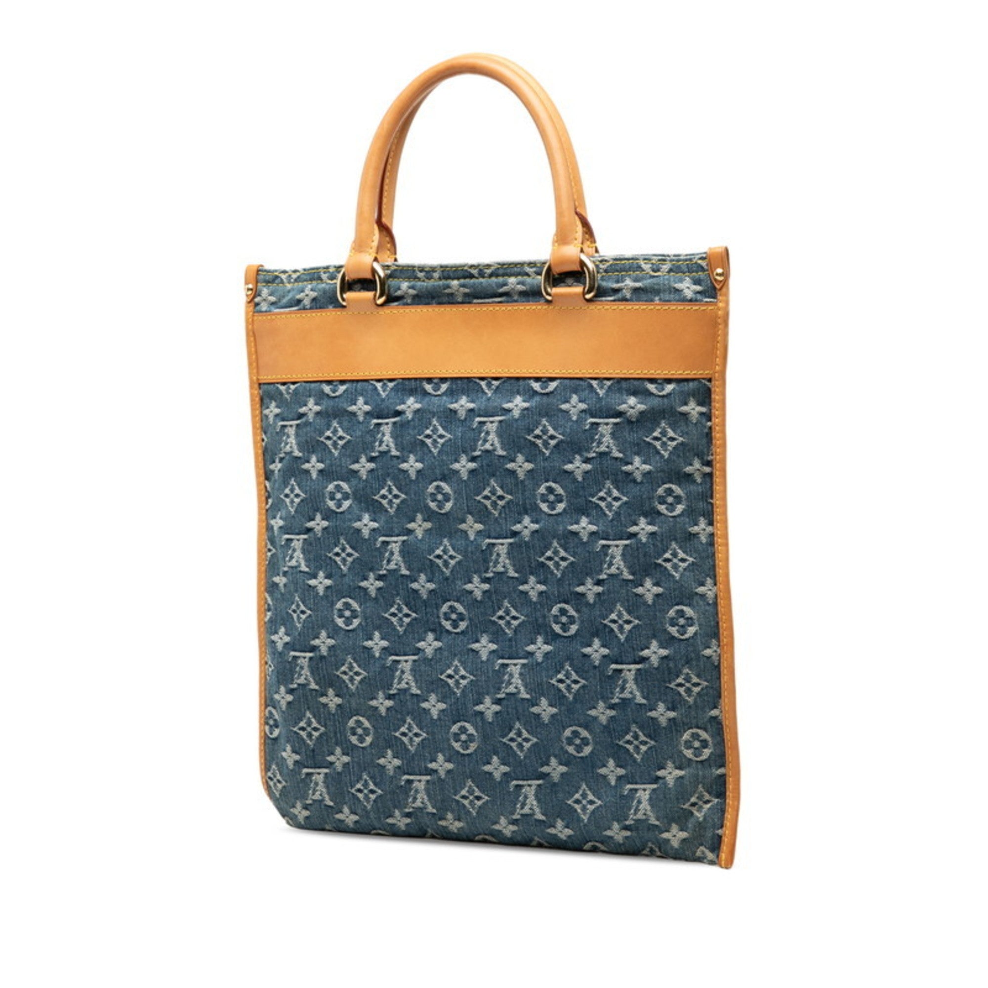 Louis Vuitton Blue Canvas Leather Handbag Tote Bag (Pre-Owned)