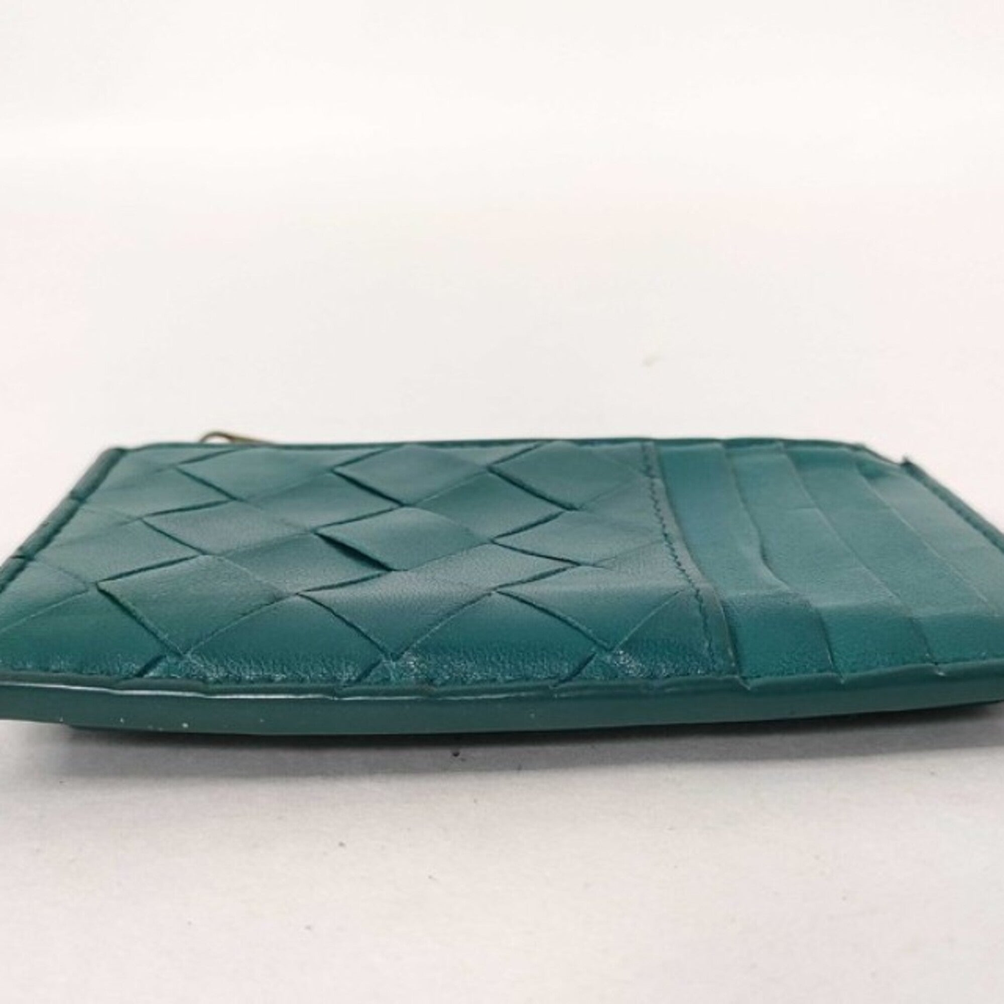 Bottega Veneta Intrecciato Green Leather Coin Purse/Coin Case (Pre-Owned)
