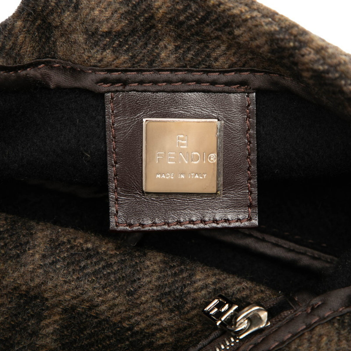 Fendi Brown Wool Leather Handbag Shoulder Bag (Pre-Owned)
