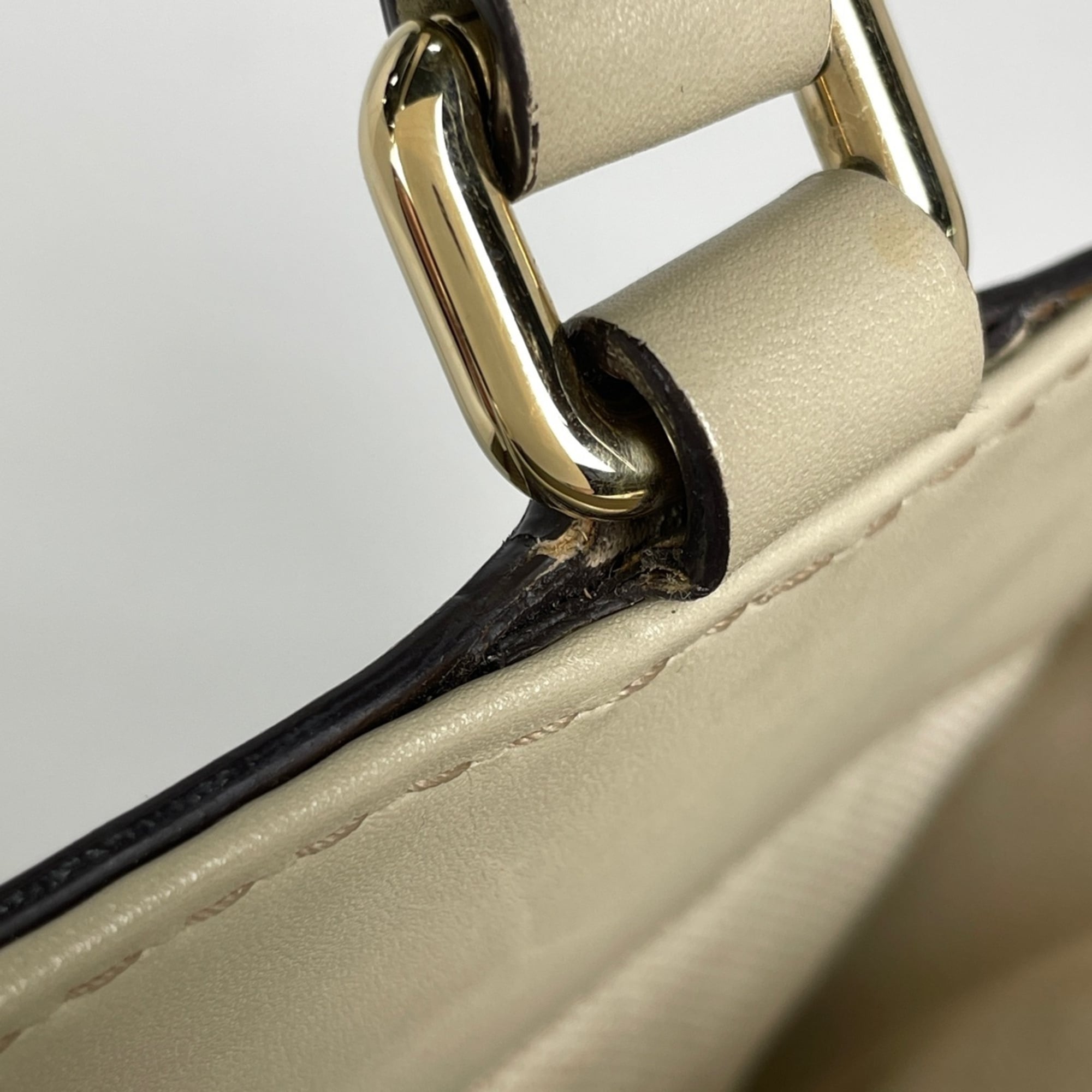 Gucci Sherry Line Beige Ivory Gg Canvas Leather Tote Bag (Pre-Owned)