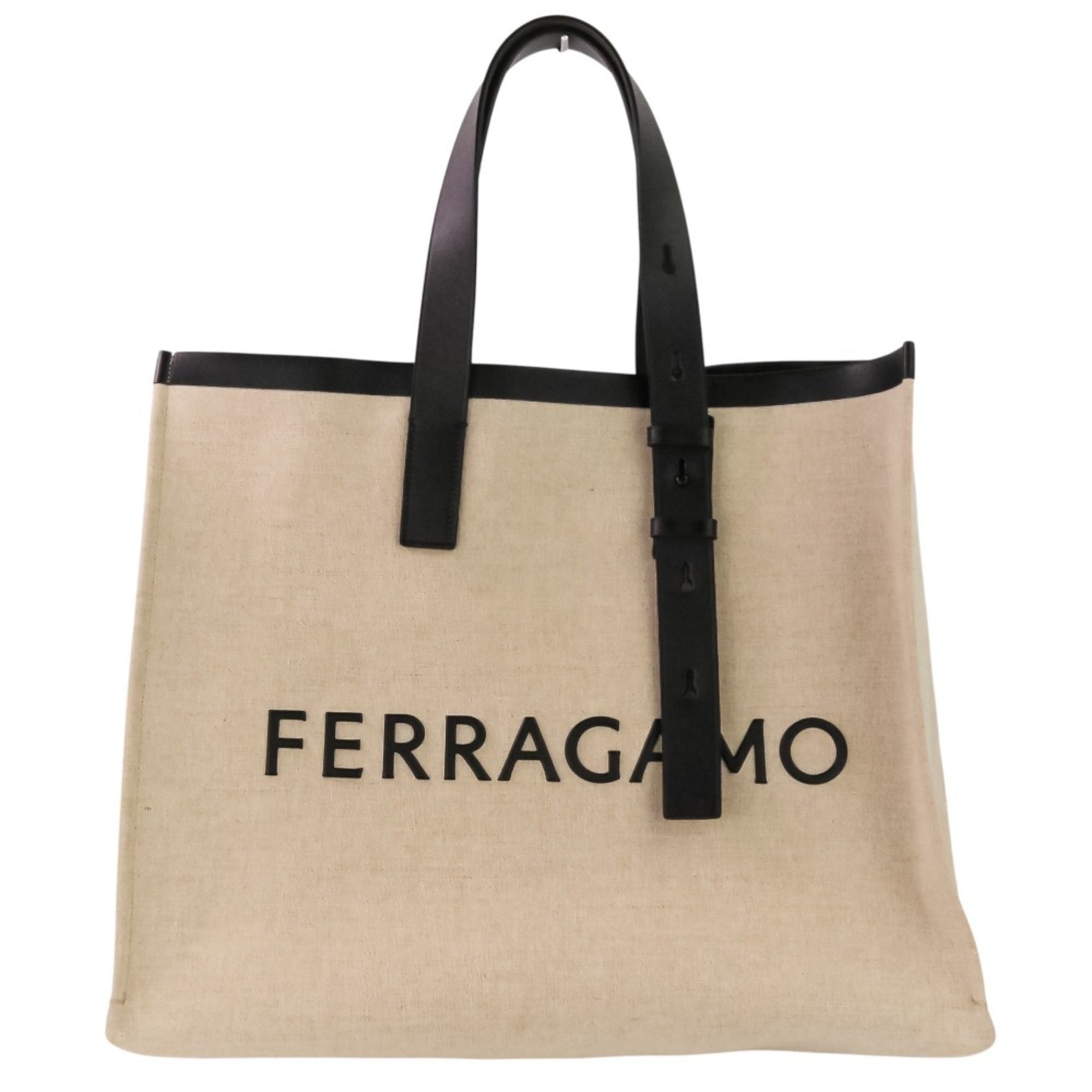 Salvatore Ferragamo Beige Black Pouch Tote Bag (Pre-Owned)