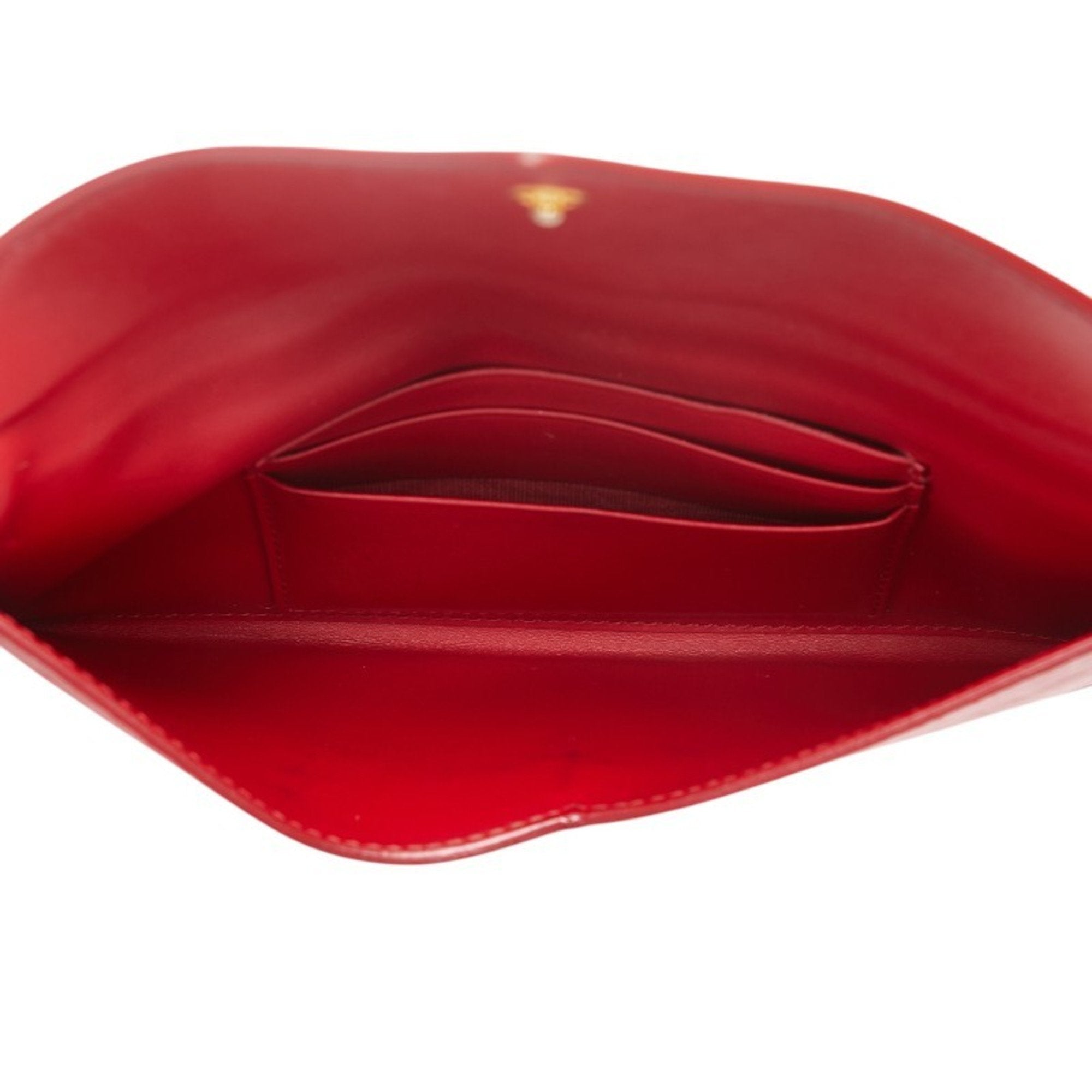 Prada Red Color Leather Long Wallet (Bi-Fold) (Pre-Owned)