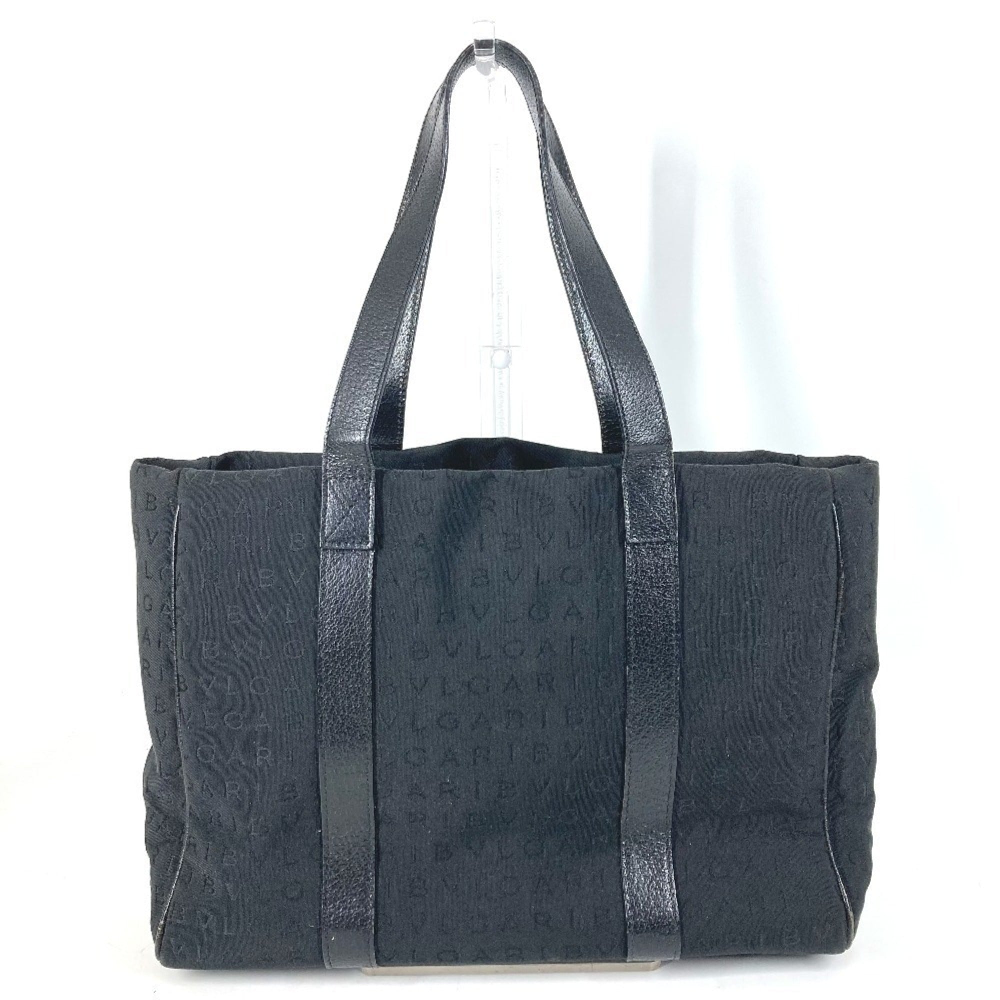 Bvlgari Logomania Black Leather Canvas Shoulder Bag Tote Bag (Pre-Owned)
