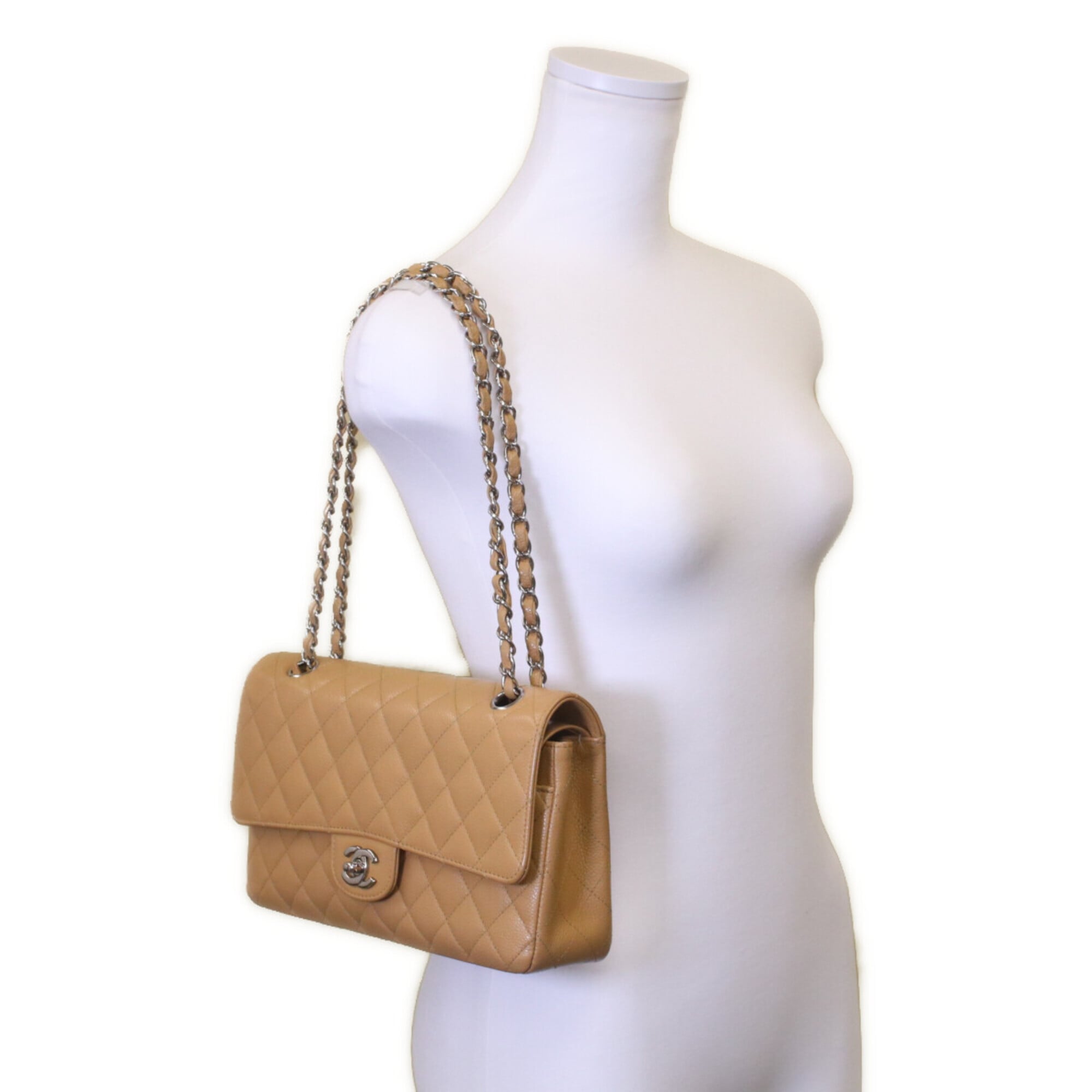 Chanel Beige Grained Calfskin Shoulder Bag (Pre-Owned)