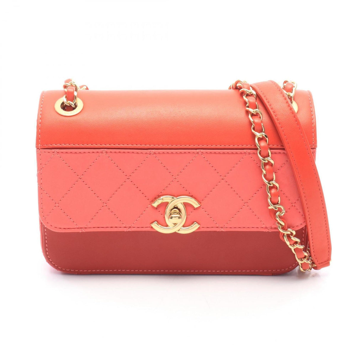 Chanel Pink Red Color Leather Handbag Shoulder Bag (Pre-Owned)