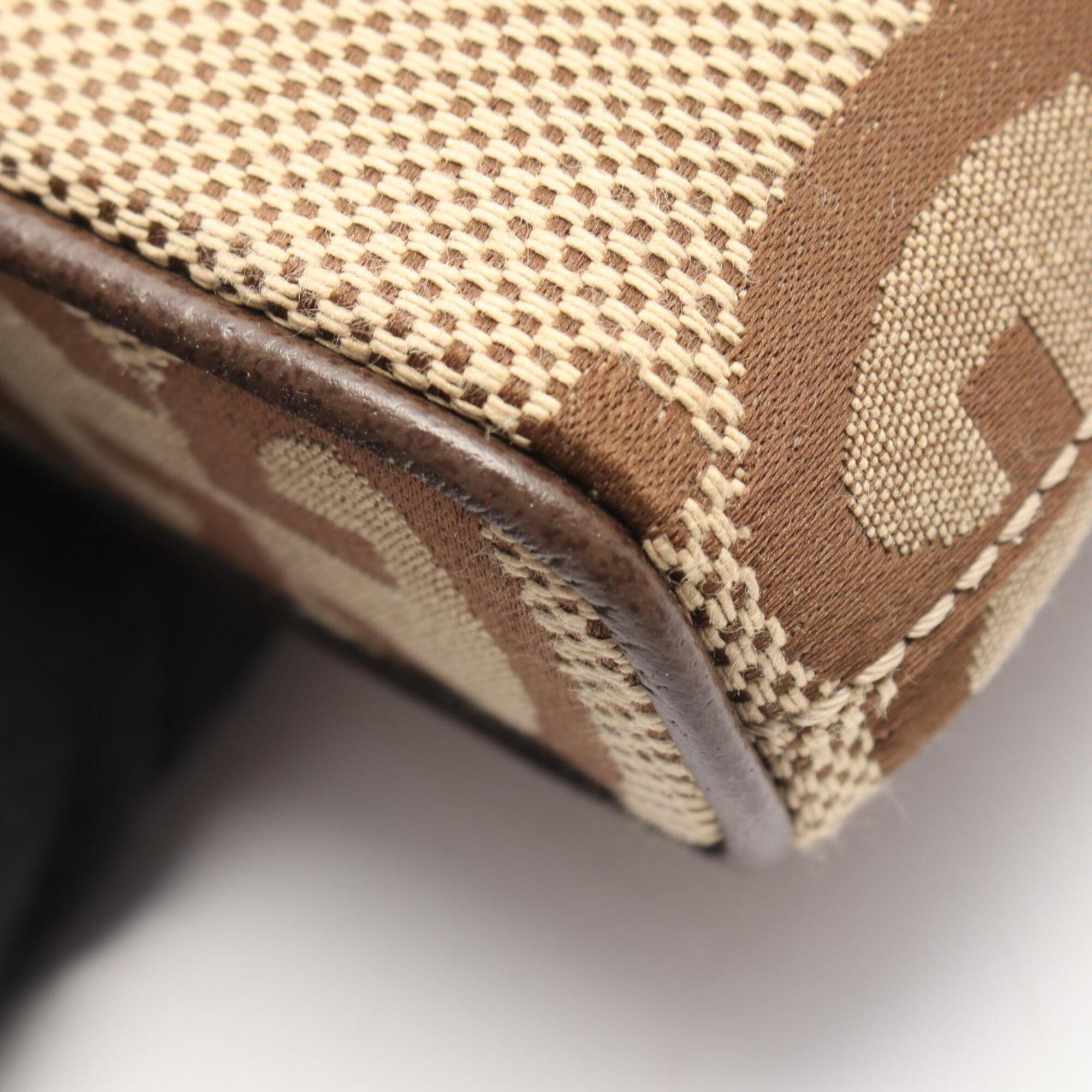 Gucci Beige Brown Canvas Leather Messenger Bag Shoulder Bag (Pre-Owned)