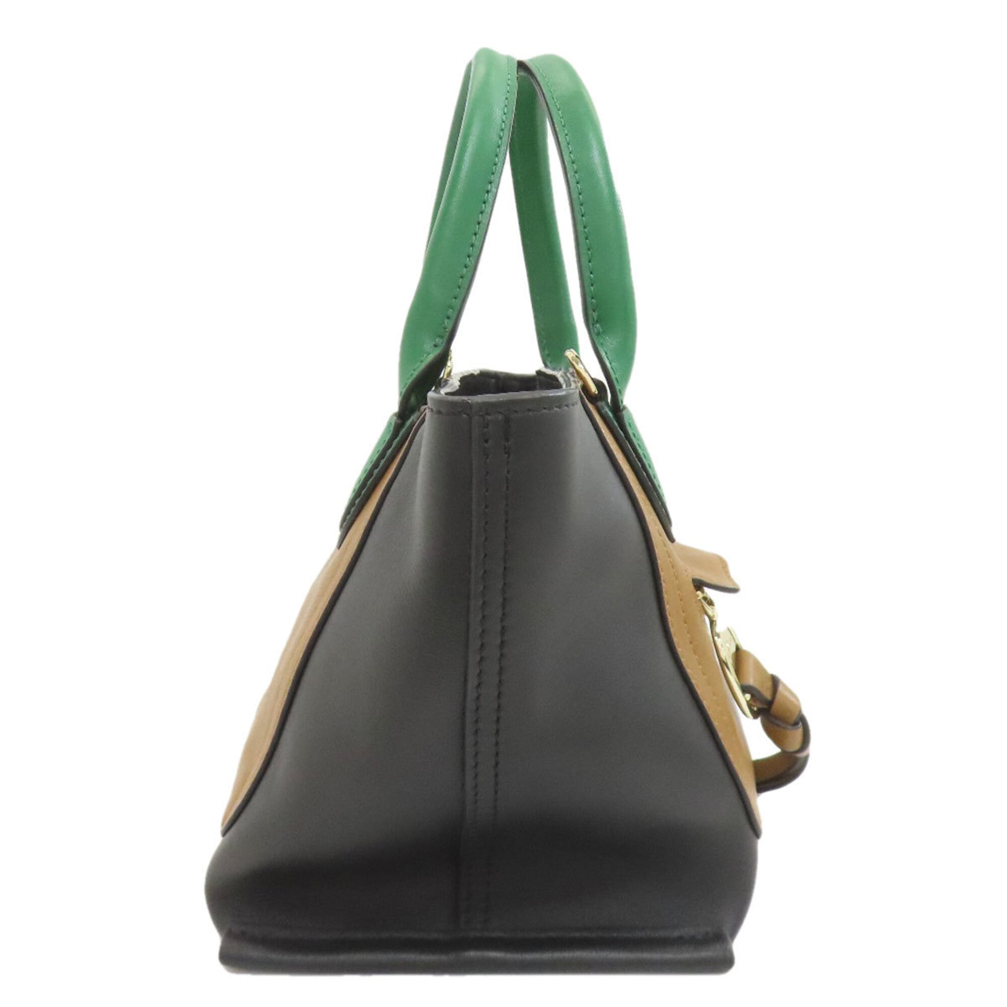 Longchamp Black Brown Green Leather Handbag (Pre-Owned)