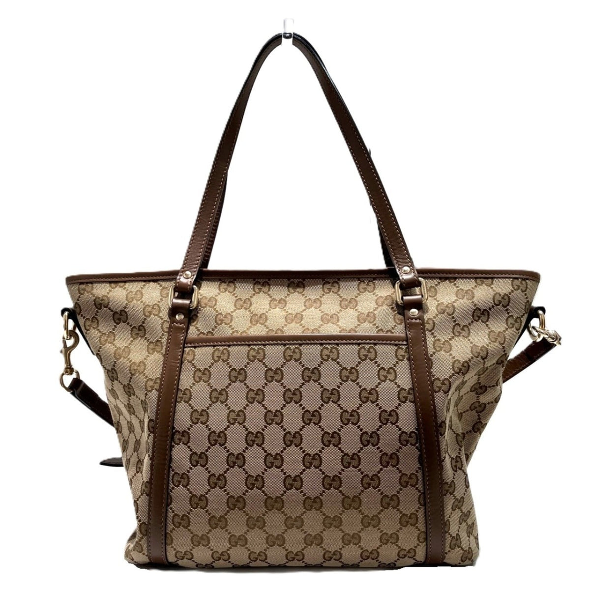 Gucci Beige Brown Canvas Leather Tote Bag (Pre-Owned)