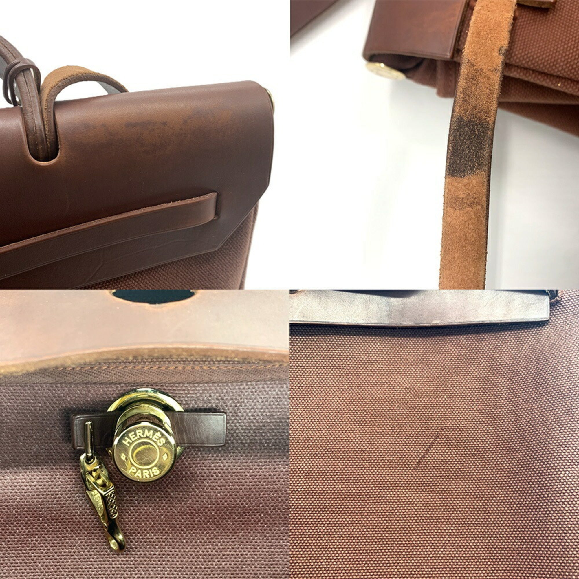Hermes Brown Toile H Leather Handbag (Pre-Owned)