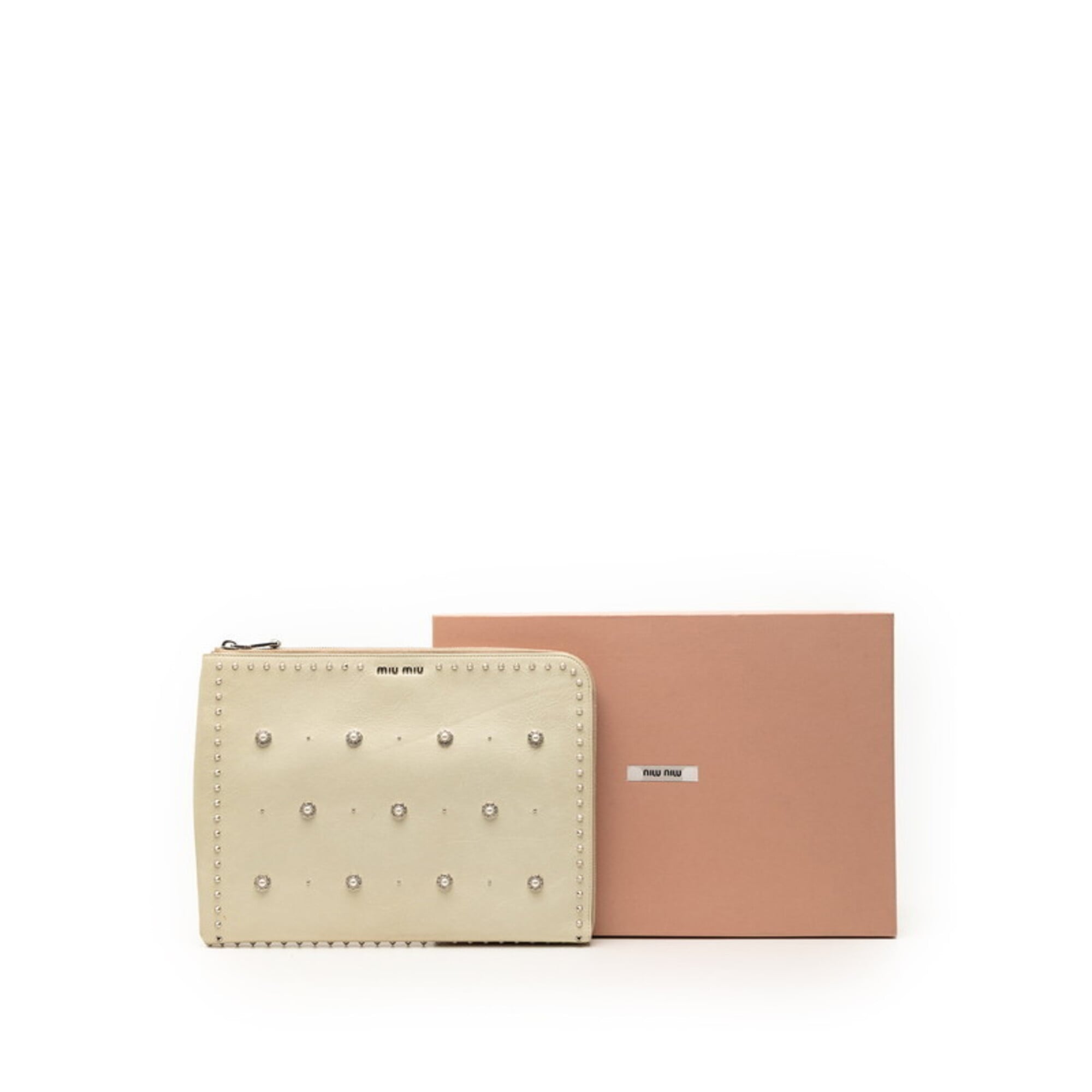 Miu Miu Ivory White Leather Rhinestone Clutch Bag (Pre-Owned)