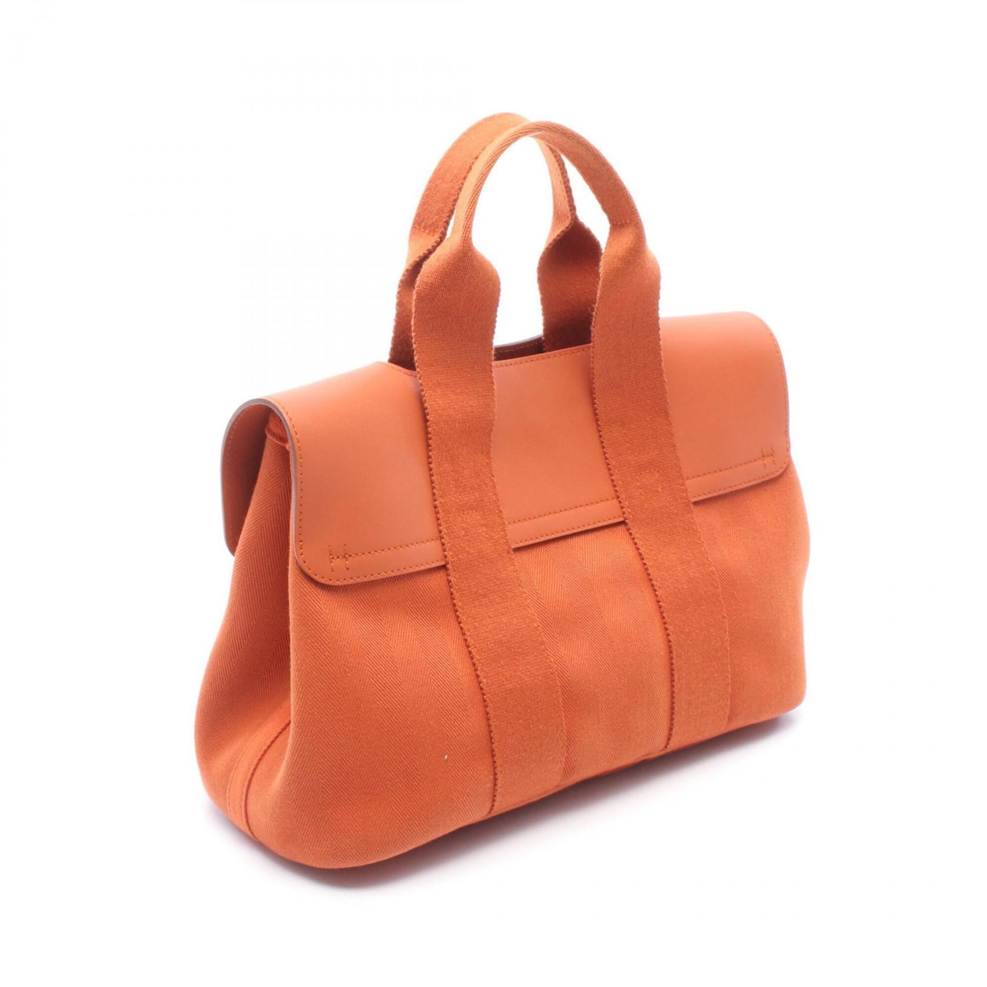 Hermes Orange Potiron Toile Chevron Handbag (Pre-Owned)