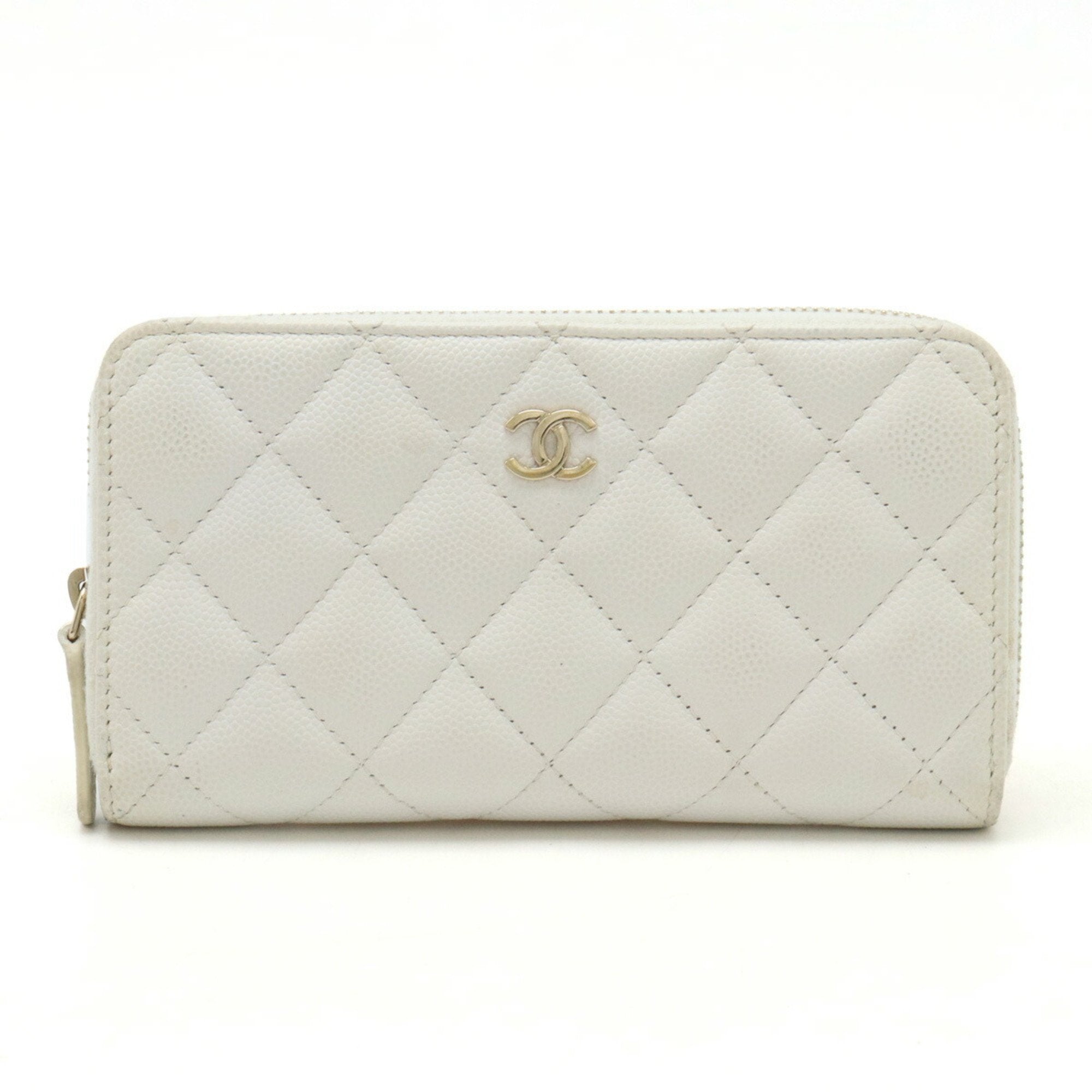 Chanel White Caviar Leather Long Wallet (Bi-Fold) (Pre-Owned)