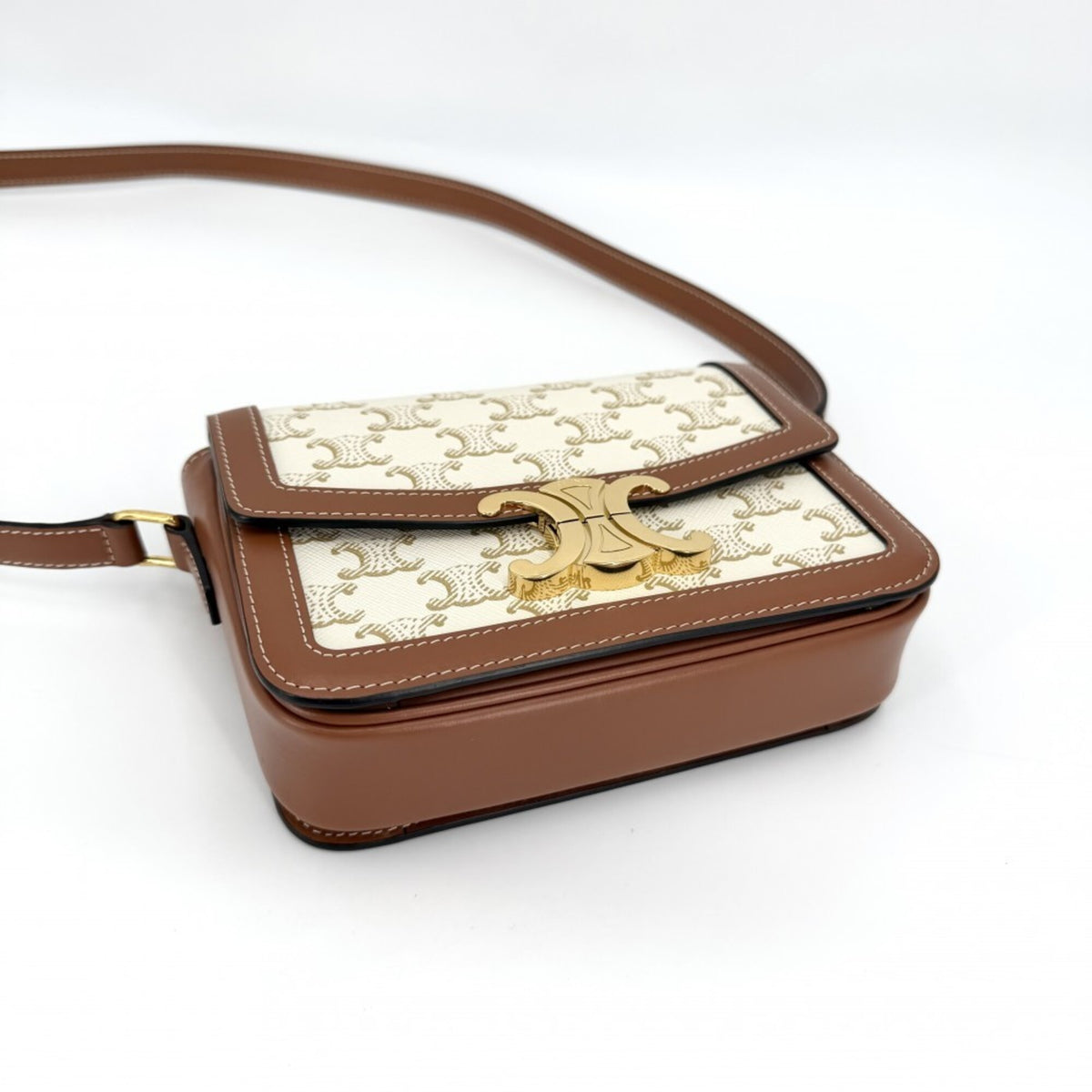 Celine Brown White Pvc Coated Canvas Leather Shoulder Bag (Pre-Owned)