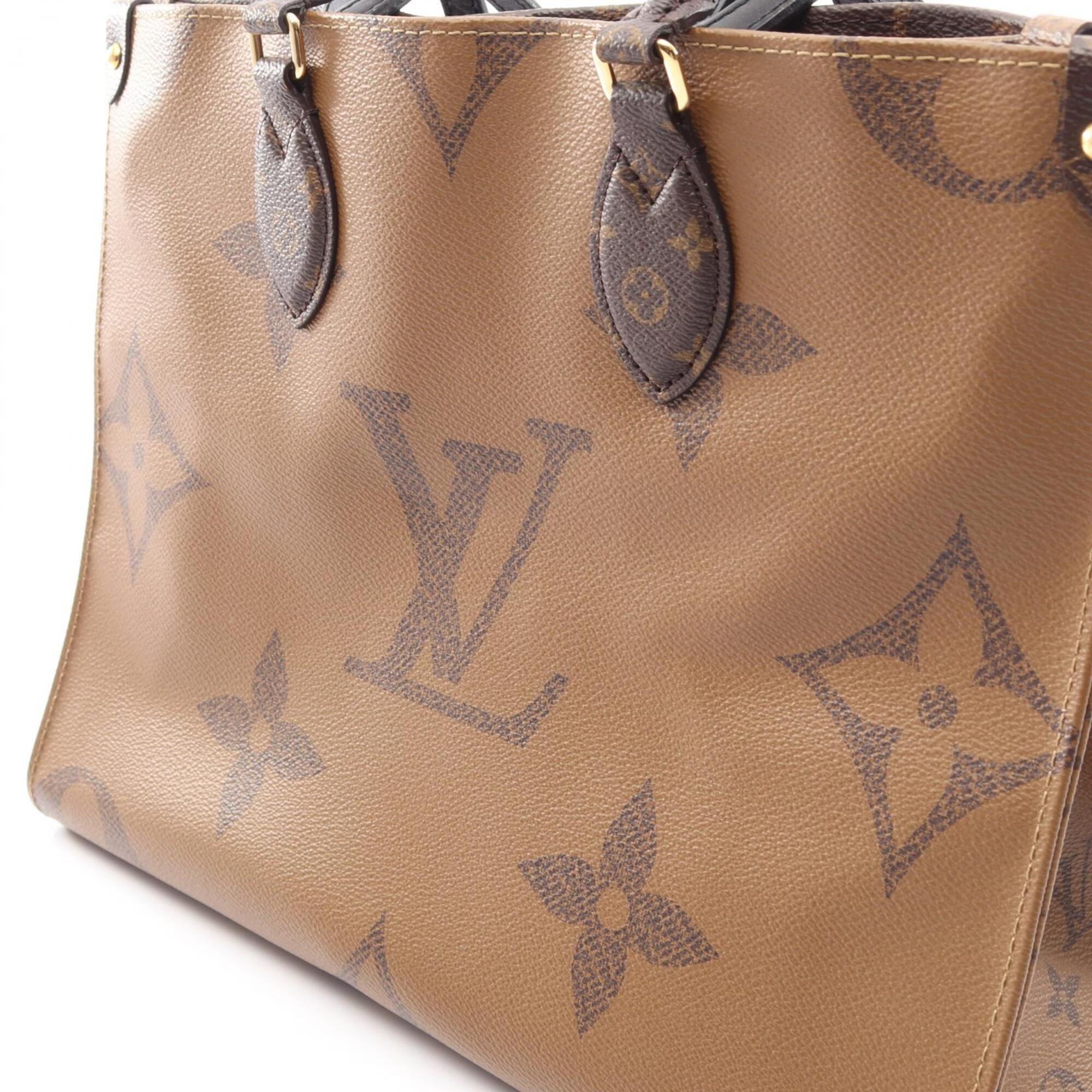 Louis Vuitton Beige Brown Coated Canvas Leather Handbag Tote Bag (Pre-Owned)