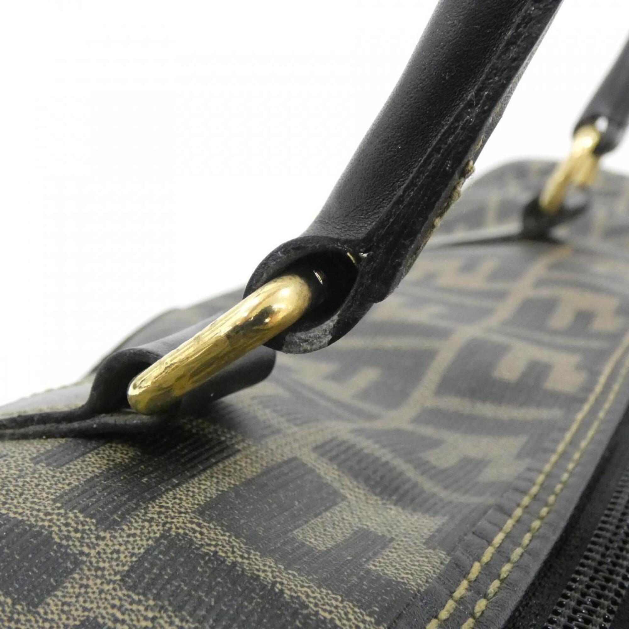 Fendi Black Brown Coated Canvas Boston Bag (Pre-Owned)