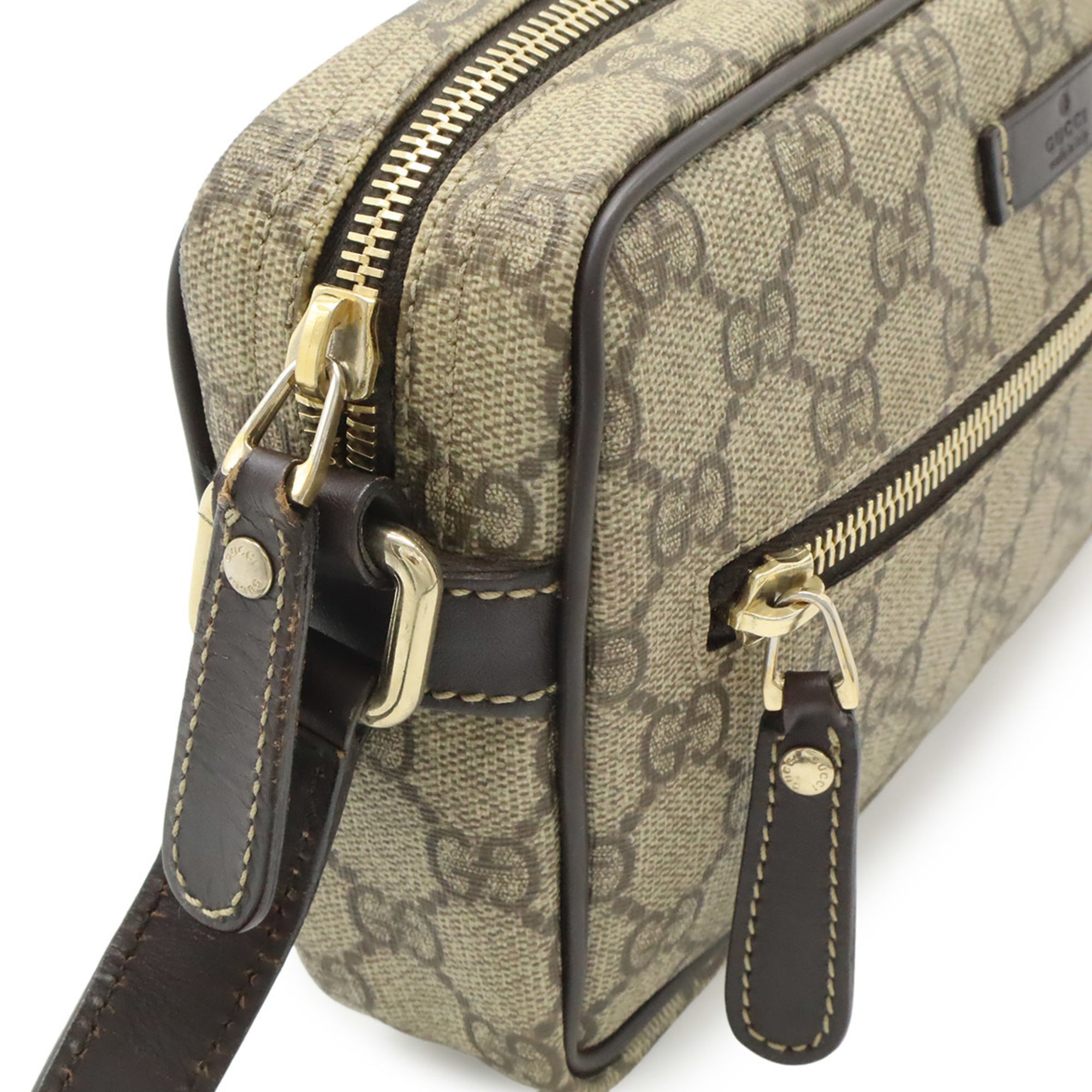 Gucci Beige Dark Brown Khaki Gg Supreme Canvas Leather Pochette Shoulder Bag (Pre-Owned)