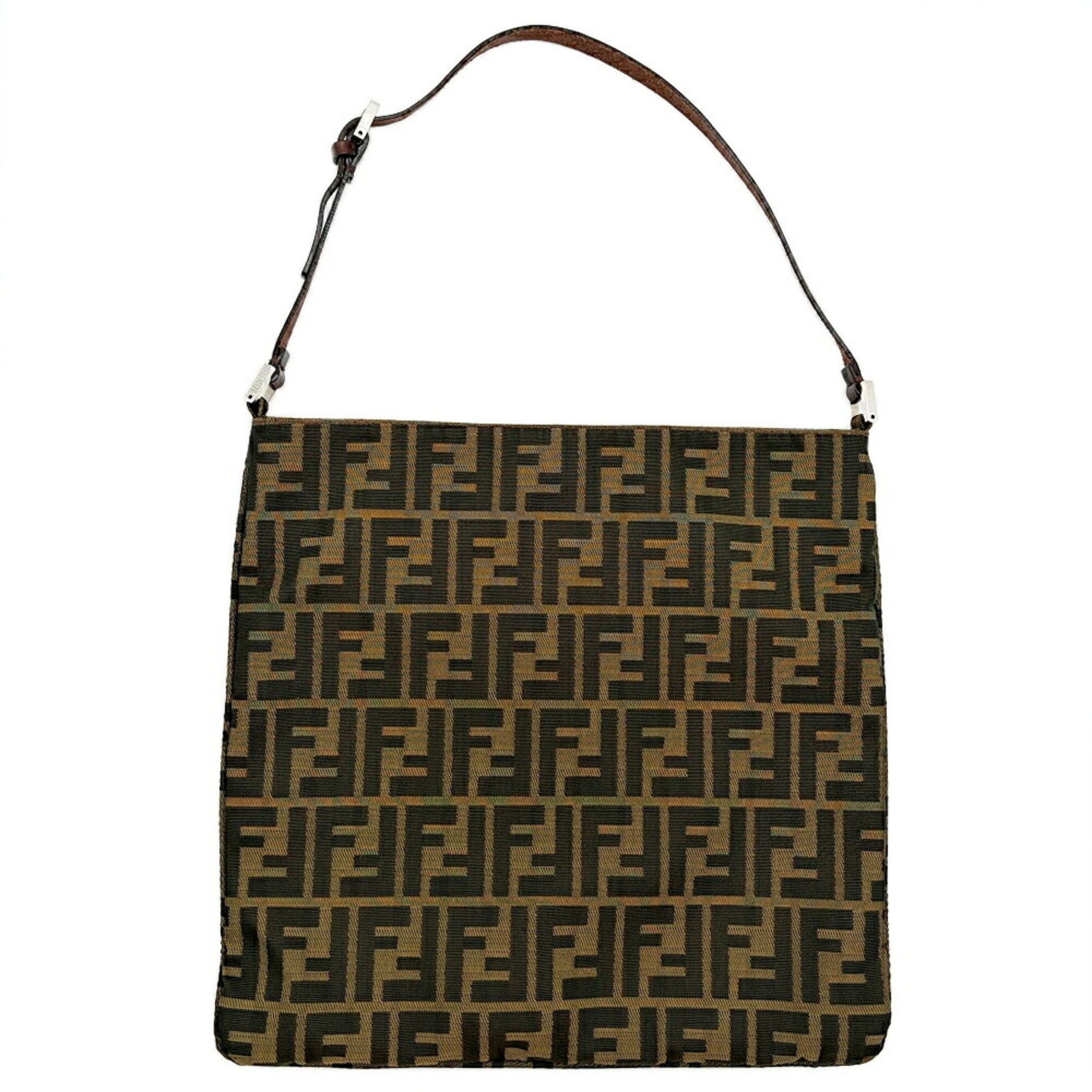 Fendi Dark Brown Canvas Leather Shoulder Bag (Pre-Owned)