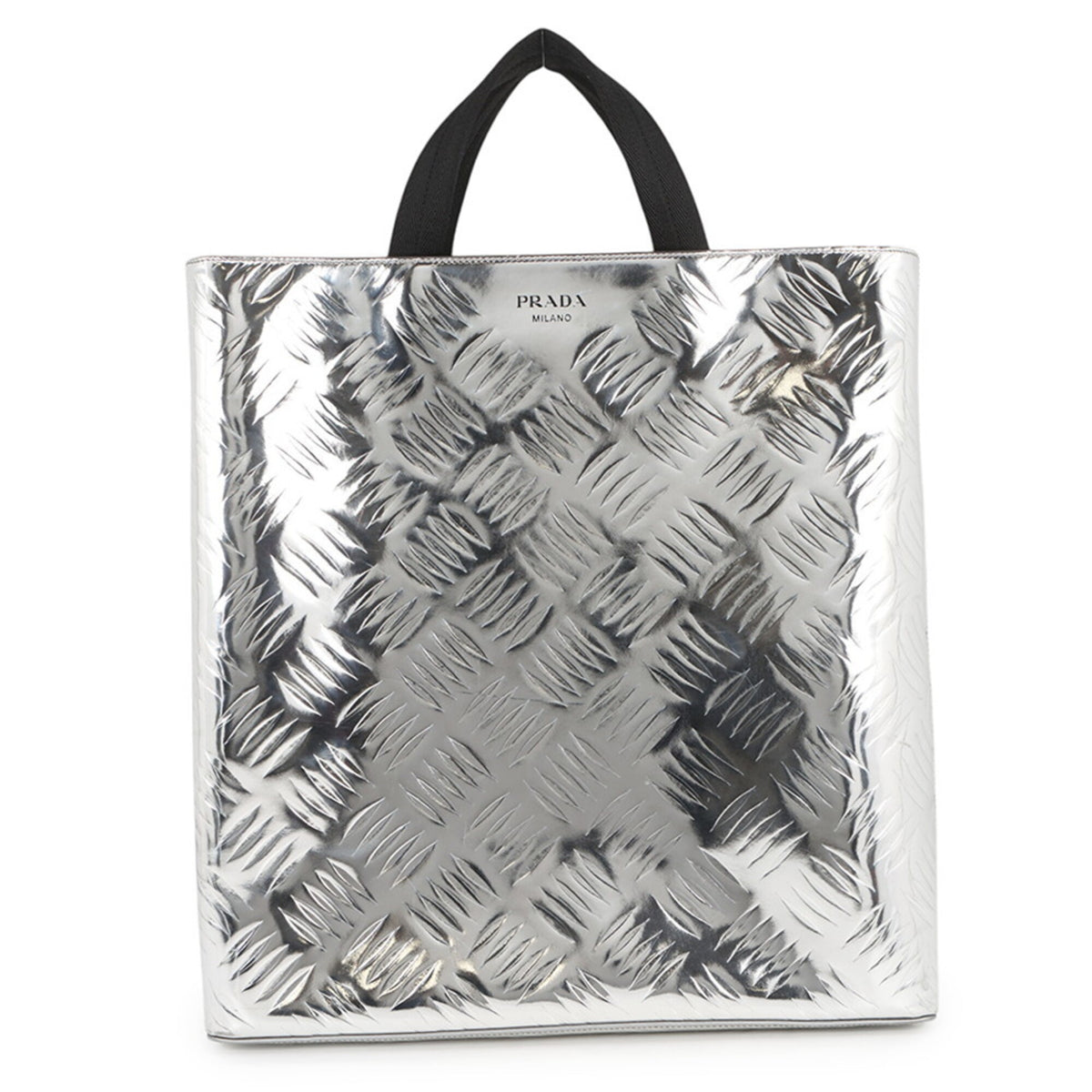 Prada Silver Canvas Leather Handbag Shopping Bag Tote Bag (Pre-Owned)