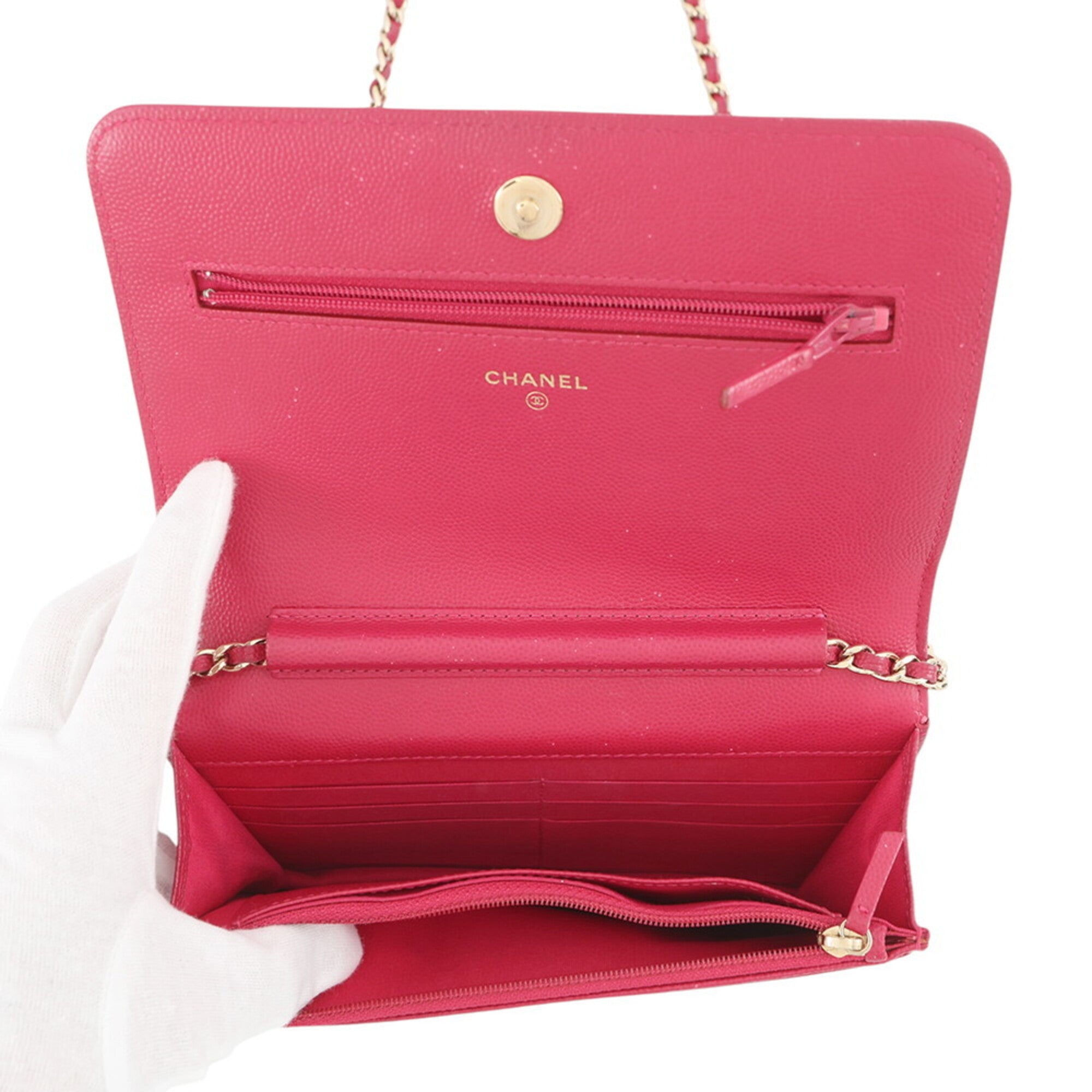Chanel Pink Grained Calfskin Chain/Shoulder Wallet (Pre-Owned)