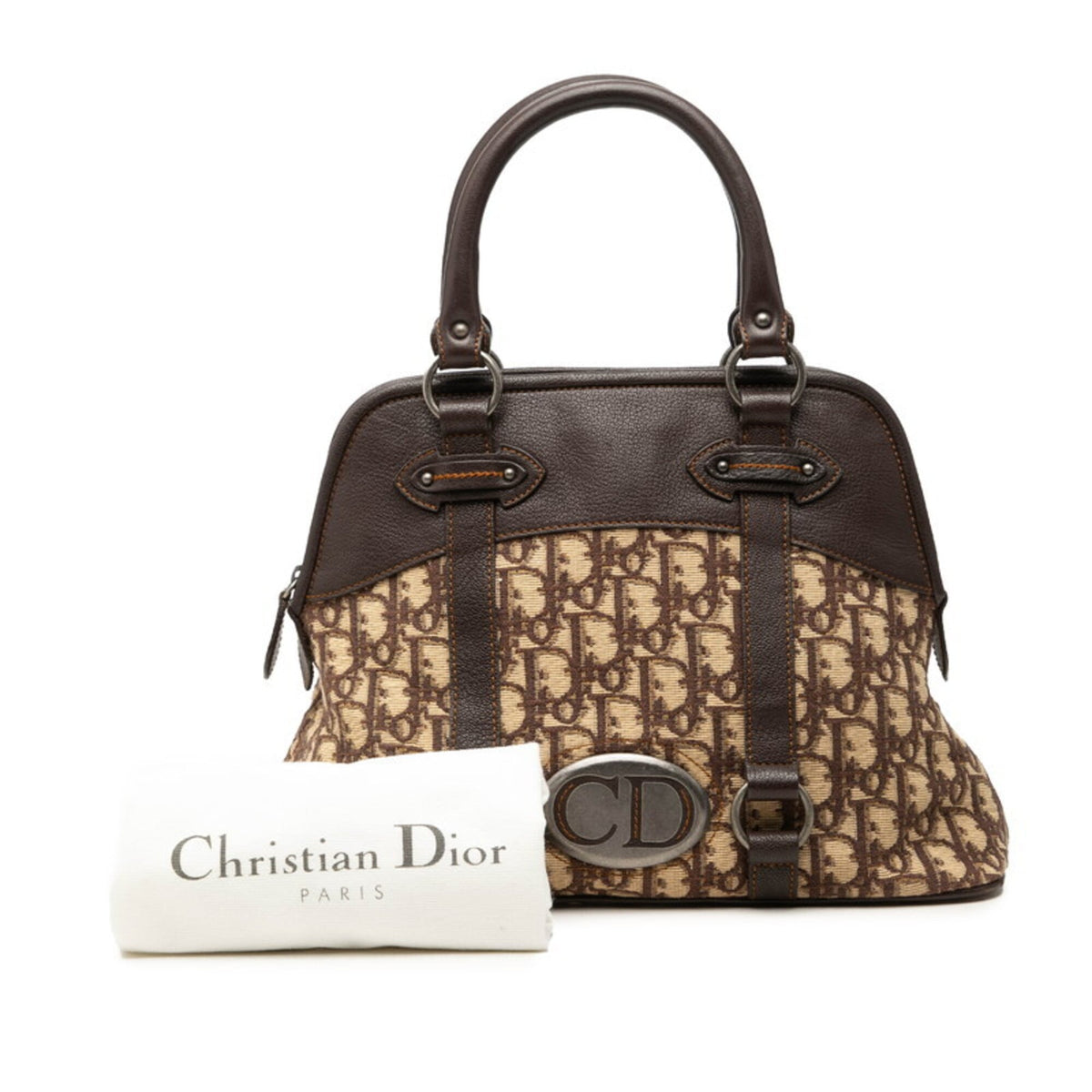 Christian Dior Trotter Beige Brown Canvas Leather Handbag (Pre-Owned)