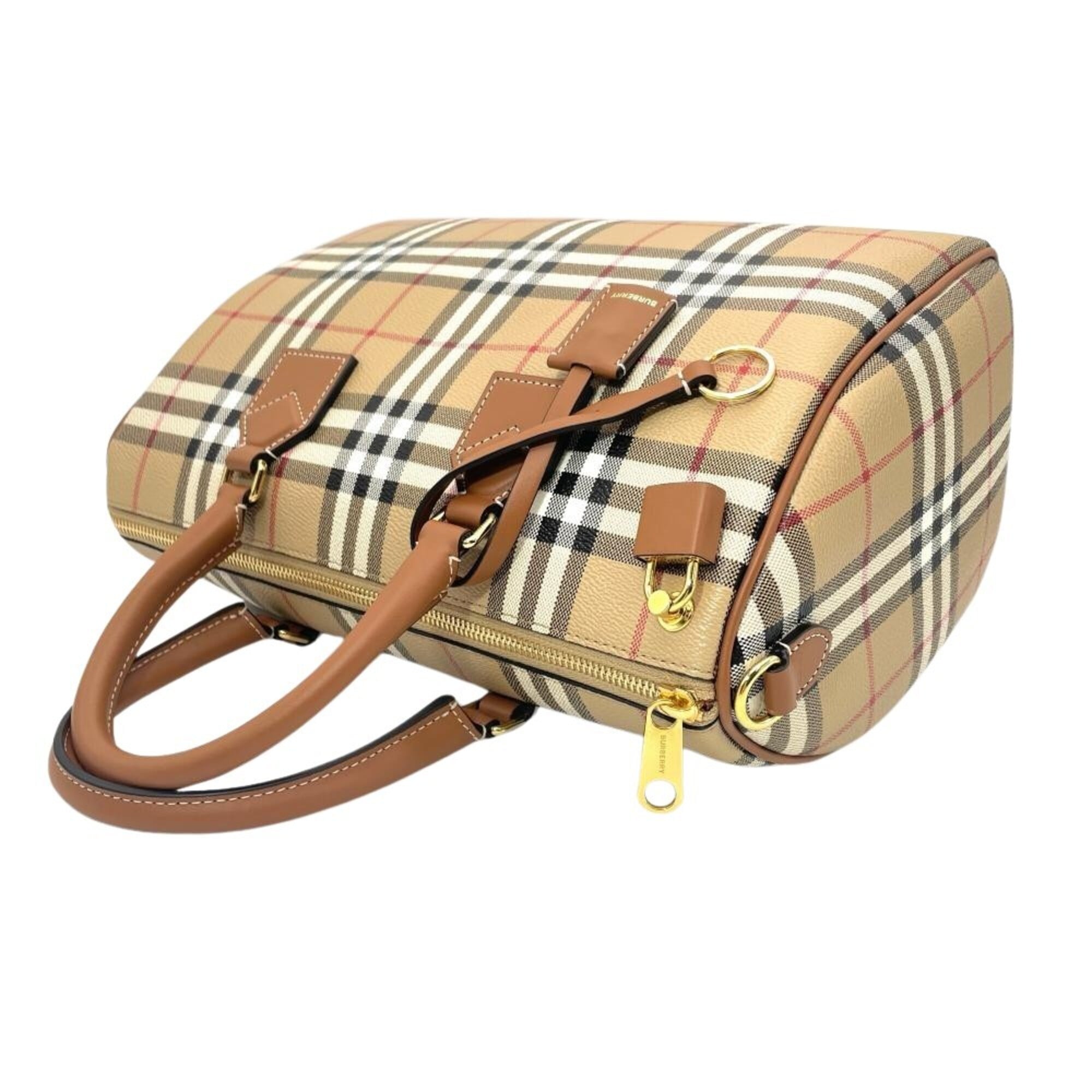 Burberry Beige Polyester Elastane Cotton Leather Boston Bag (Pre-Owned)