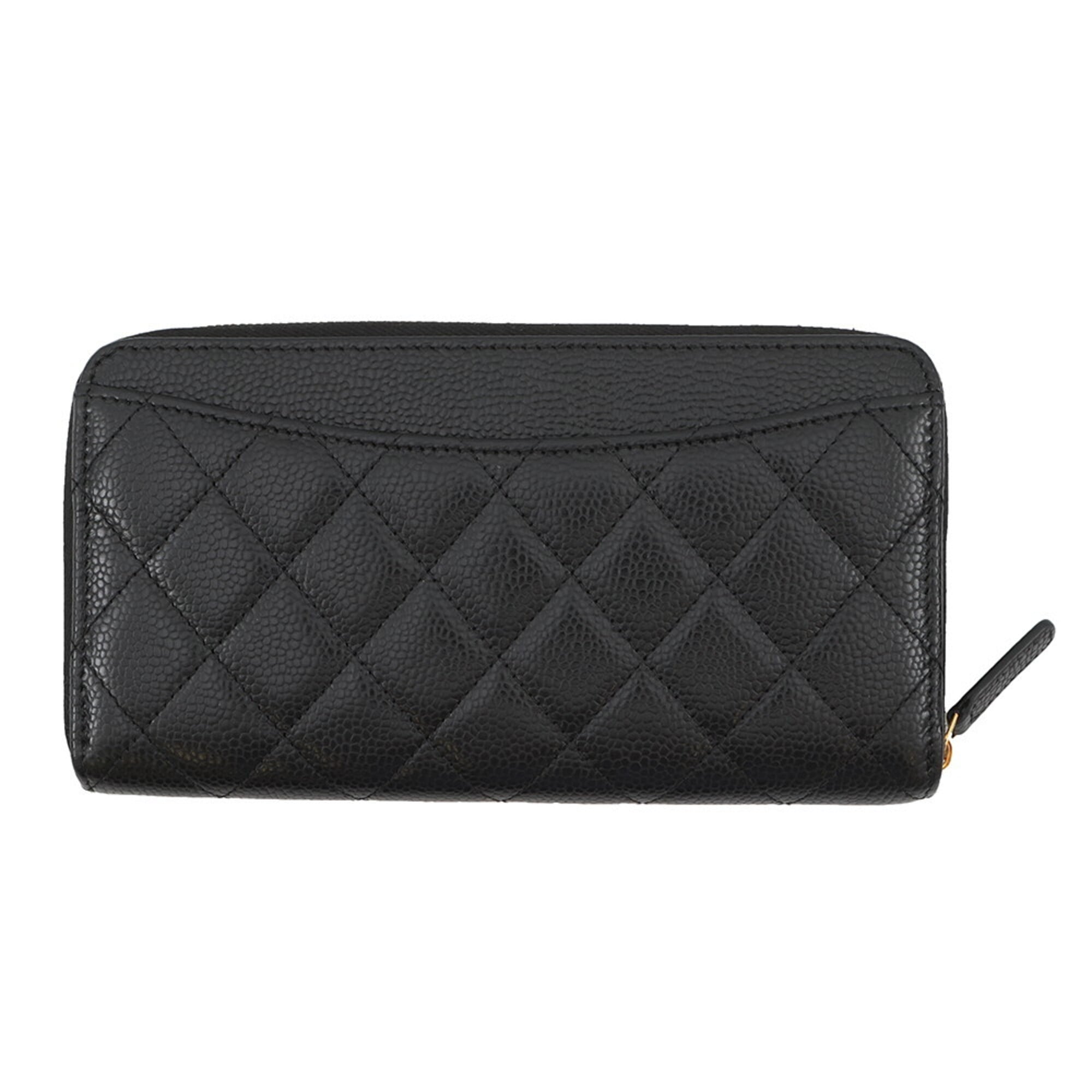 Chanel Black Grained Calfskin Long Wallet (Bi-Fold) (Pre-Owned)