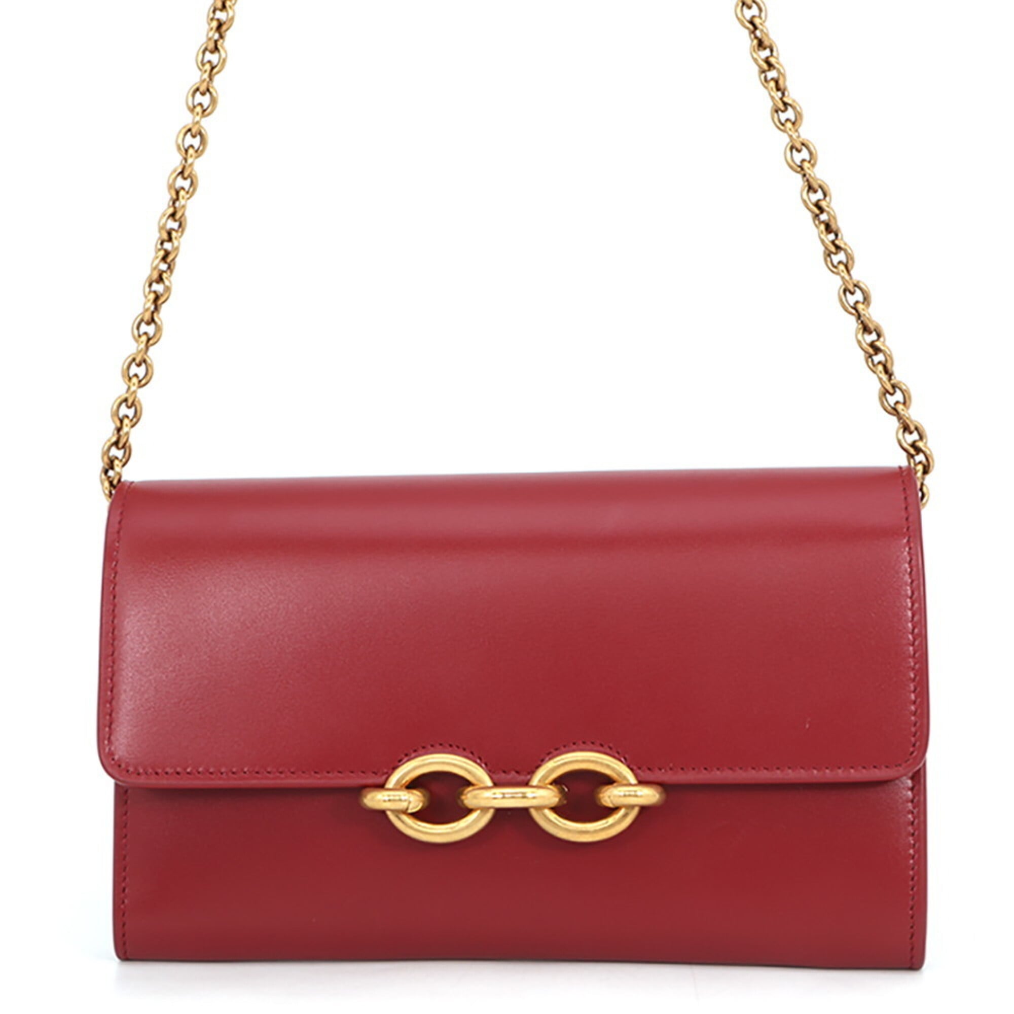 Yves Saint Laurent Red Color Leather Chain/Shoulder Wallet (Pre-Owned)