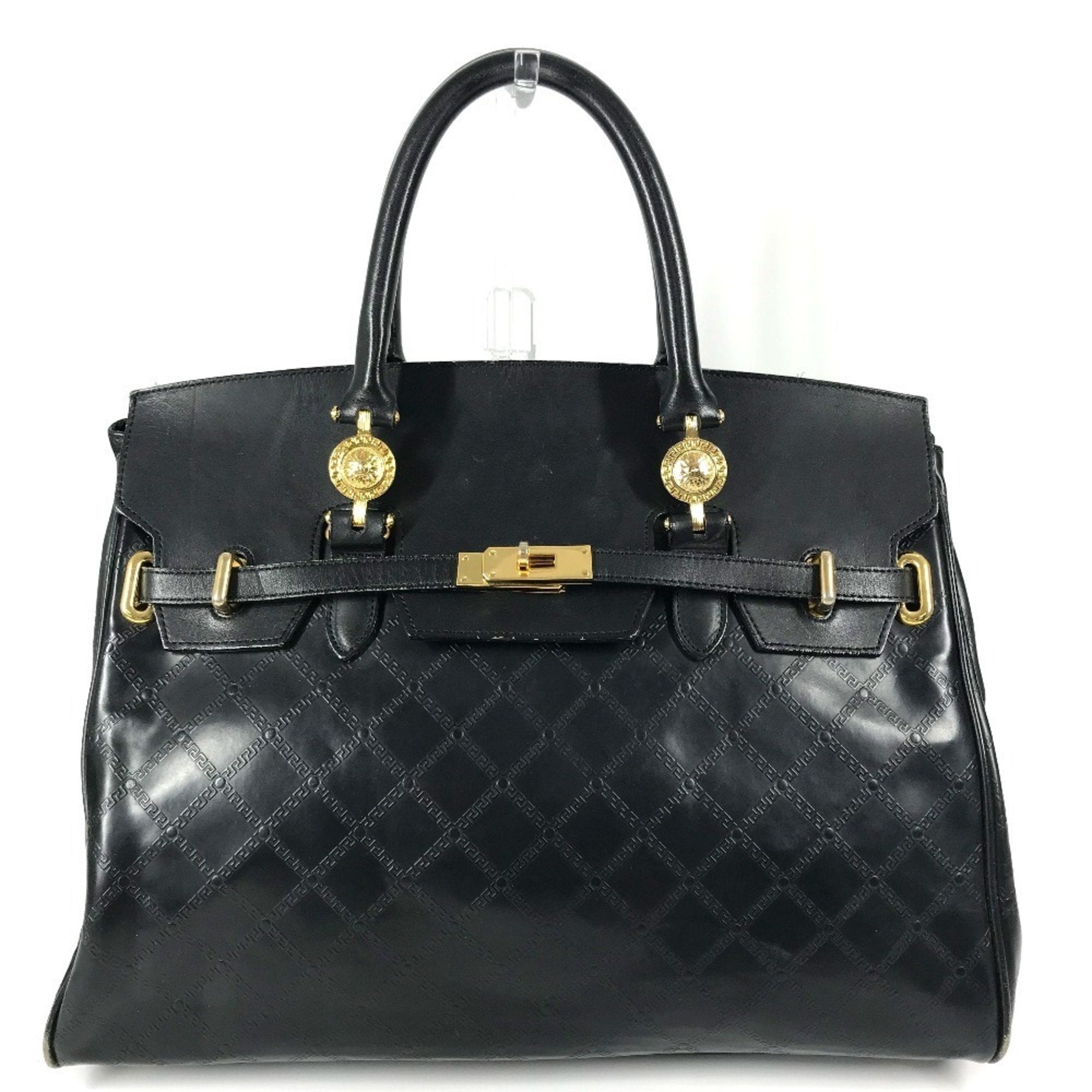 Versace Black Leather Handbag Shoulder Bag Tote Bag (Pre-Owned)