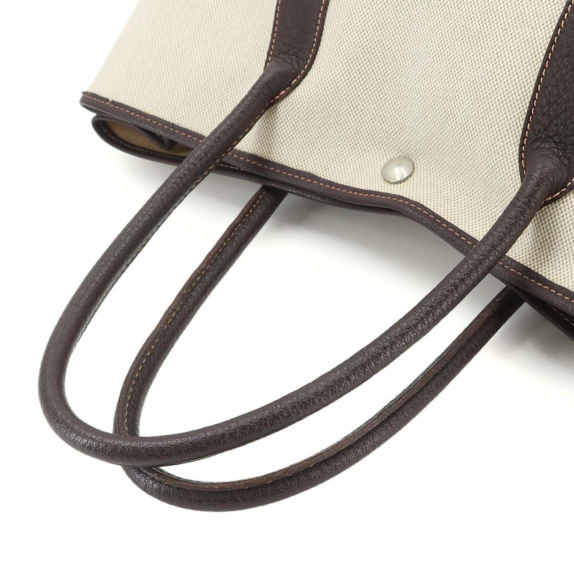 Hermes Marron Natural Toile H Leather Handbag Tote Bag (Pre-Owned)