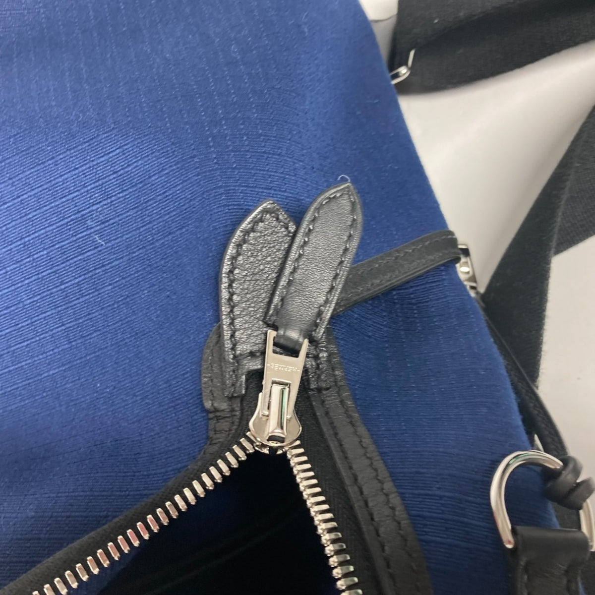 Hermes Black Blue Canvas Leather Backpack (Pre-Owned)