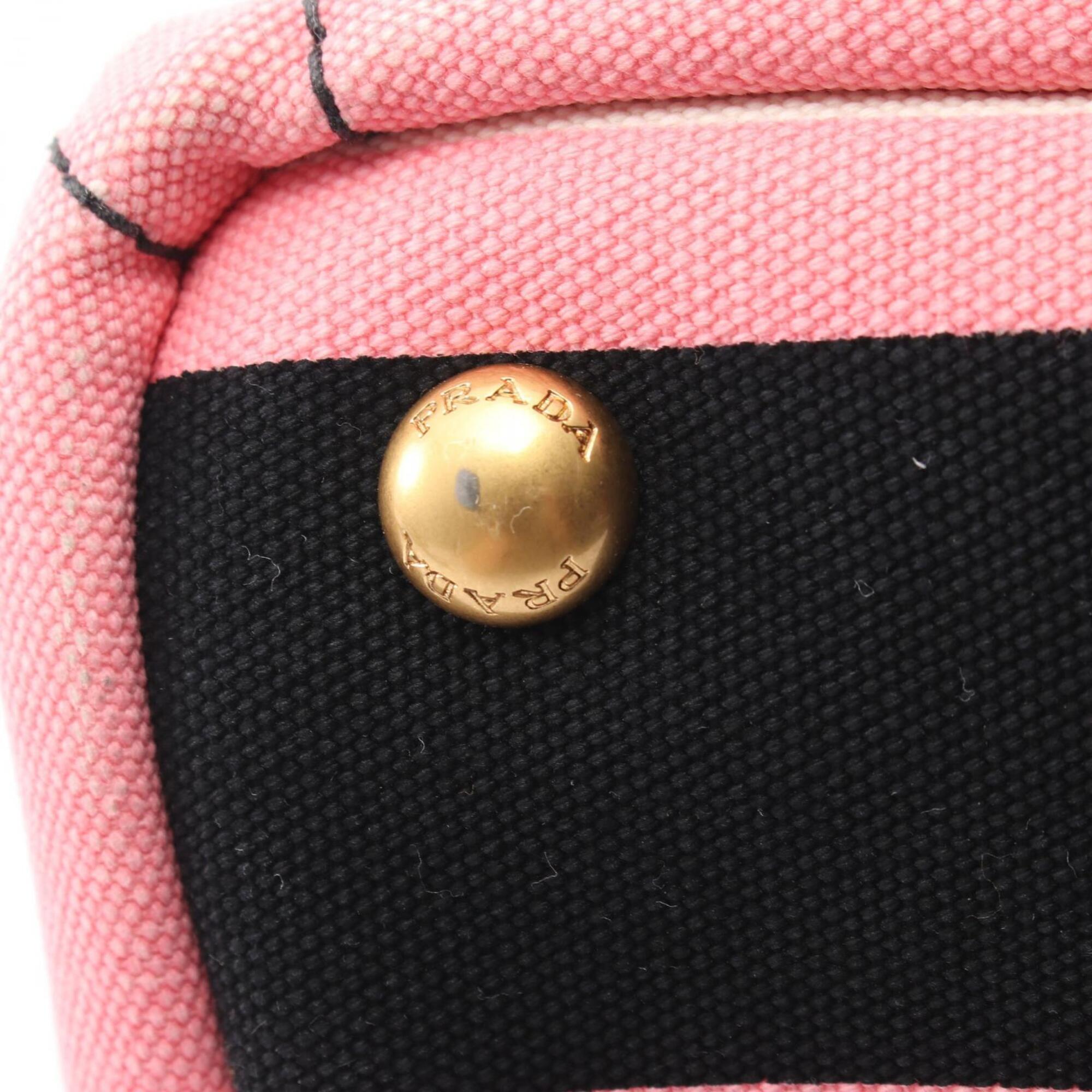 Prada Black Pink Canvas Handbag Tote Bag (Pre-Owned)