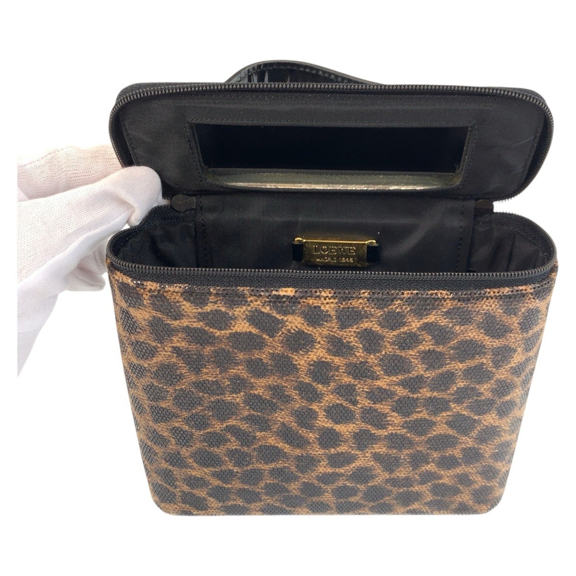 Loewe Black Brown Pvc Leather Handbag Vanity Bag (Pre-Owned)