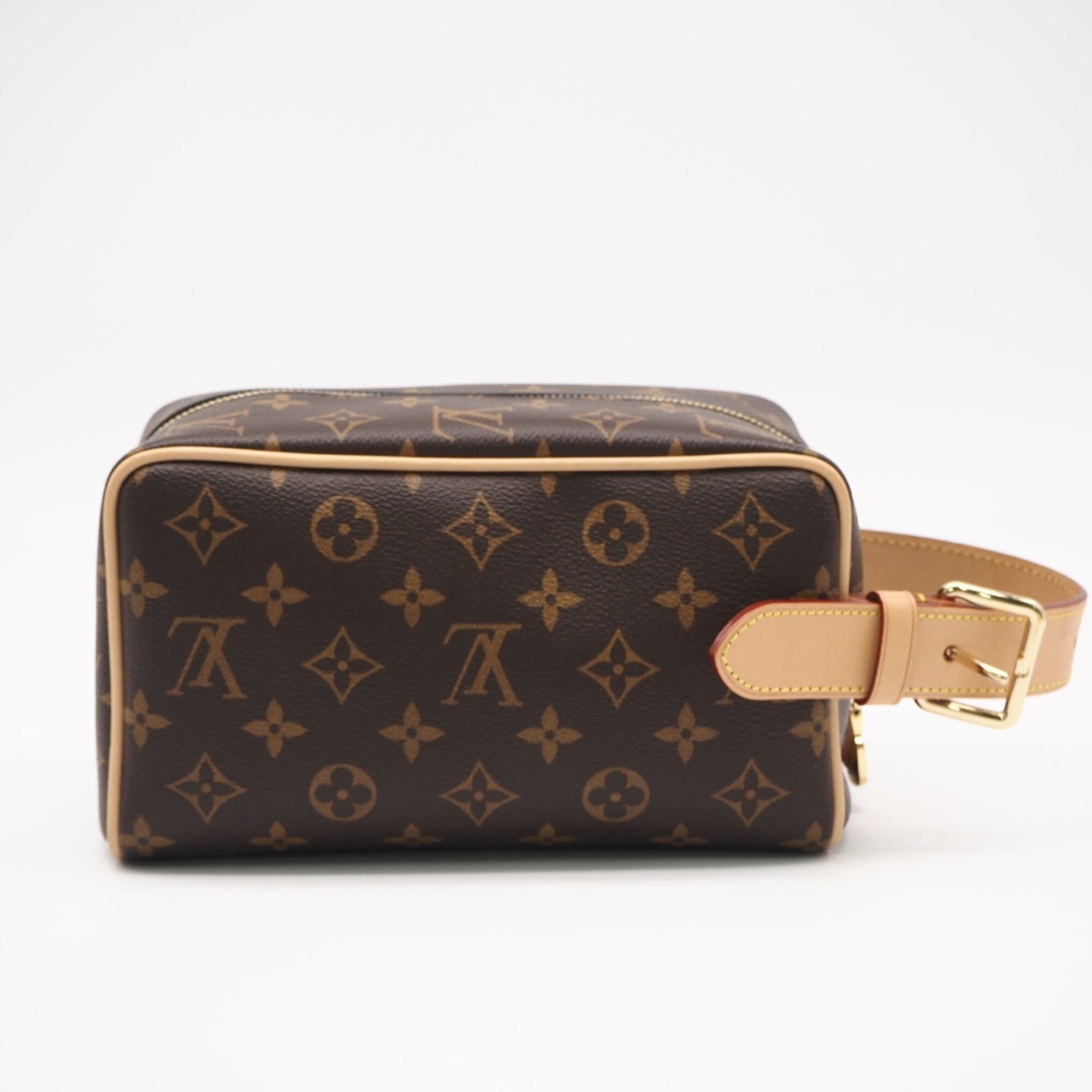Louis Vuitton Monogram Beige Brown Coated Canvas Leather Clutch Bag (Pre-Owned)