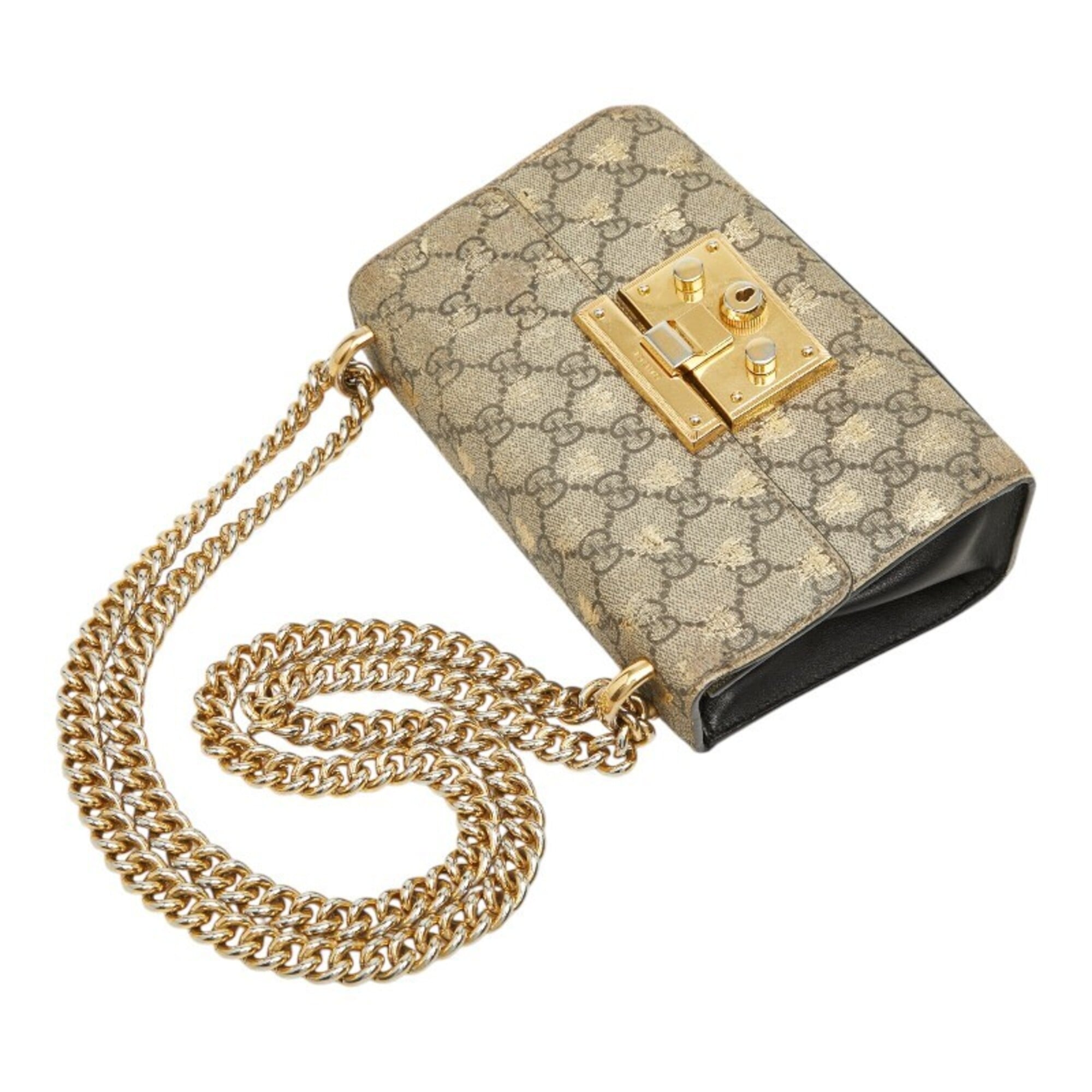 Gucci Black Gold Leather Shoulder Bag (Pre-Owned)