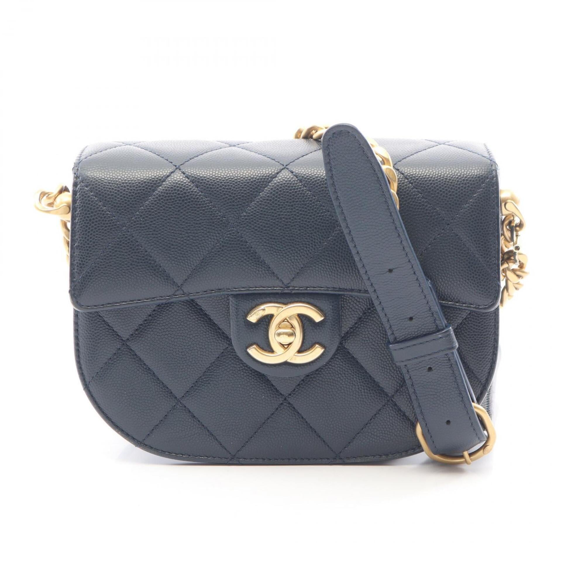 Chanel Navy Grained Calfskin Handbag Shoulder Bag (Pre-Owned)