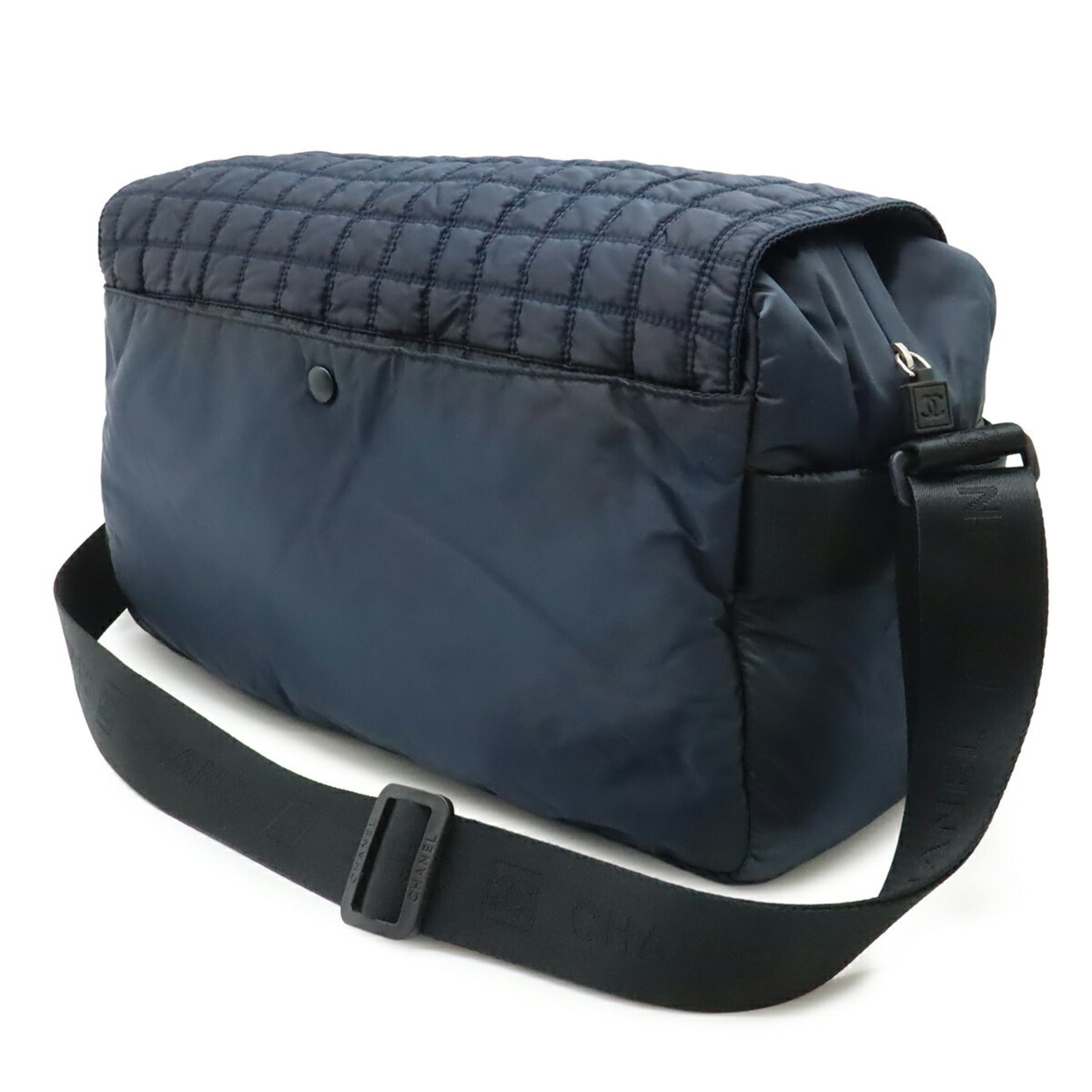 Chanel Black Navy Nylon Messenger Bag Shoulder Bag (Pre-Owned)
