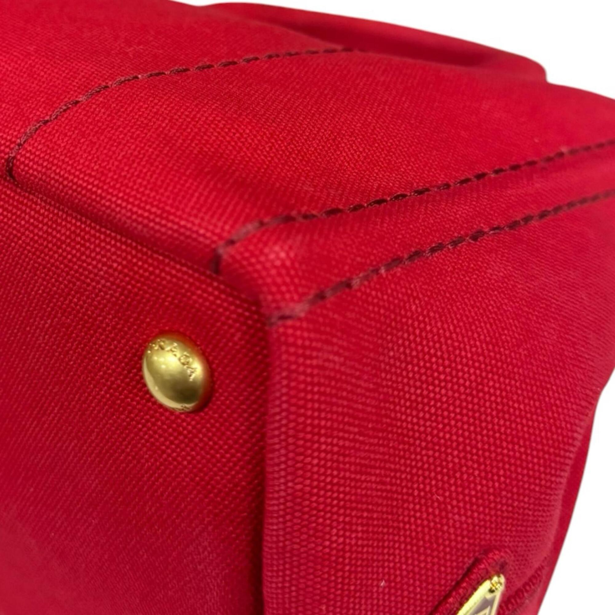 Prada Red Color Canvas Shoulder Bag (Pre-Owned)