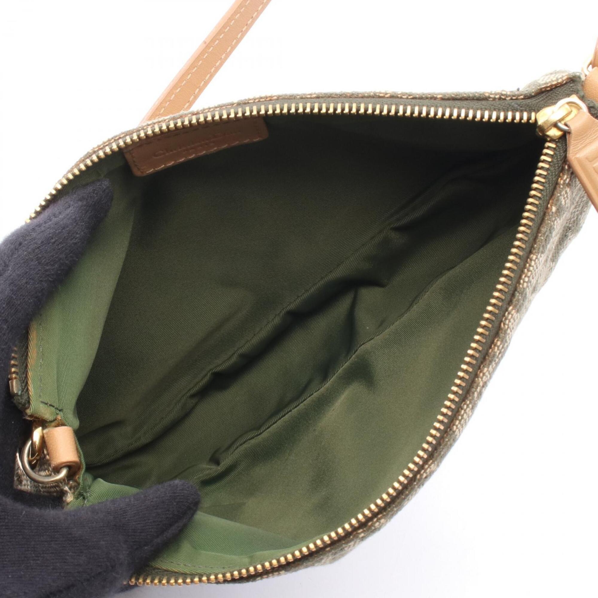 Christian Dior Beige Brown Green Canvas Leather Handbag Pouch (Pre-Owned)