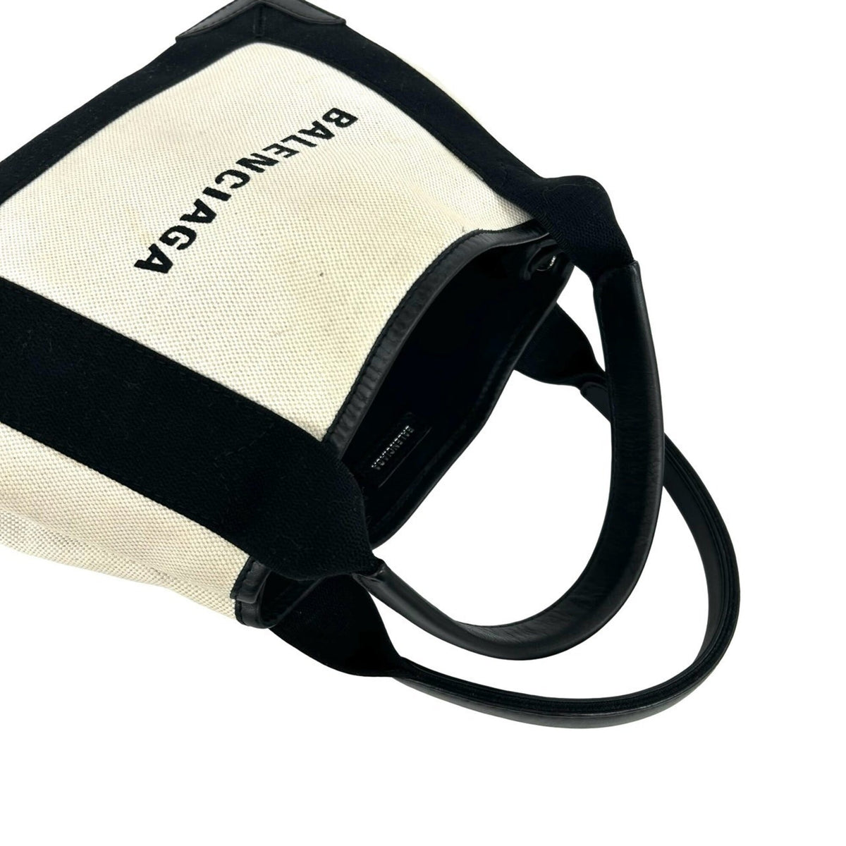 Balenciaga Black Ivory Canvas Leather Handbag Pouch Tote Bag (Pre-Owned)