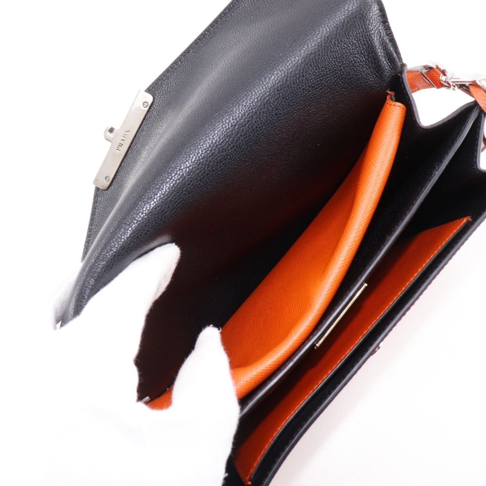 Prada Saffiano Orange Red Color Saffiano Clutch Bag Shoulder Bag (Pre-Owned)