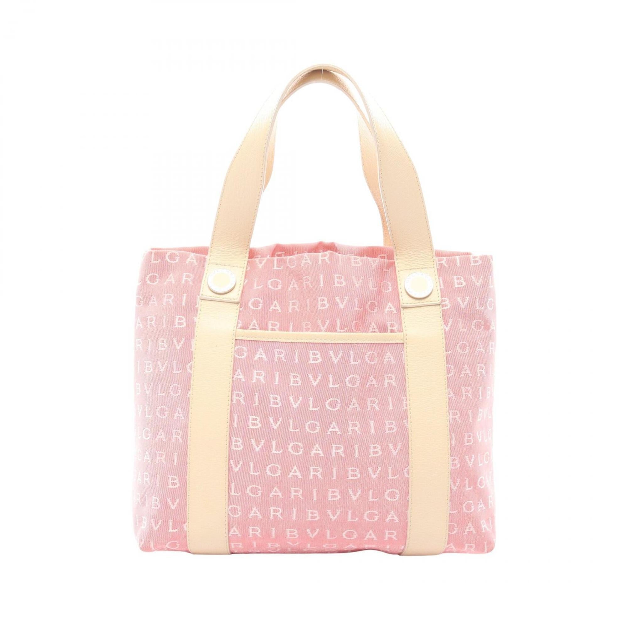 Bvlgari Ivory Pink Canvas Leather Handbag (Pre-Owned)